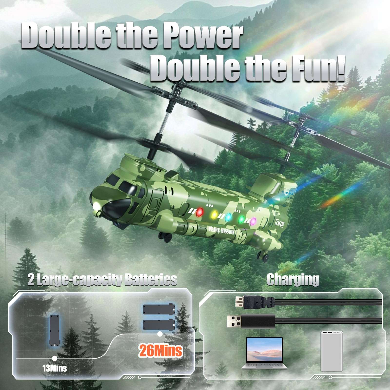 OBEST LM19-D Chinook RC Helicopter,Remote Control Military Helicopter with Camera,Twin-propeller with Altitude Hold,One Key take Off/Landing,Army RC Toys for Boys and Military Fans - Image 6
