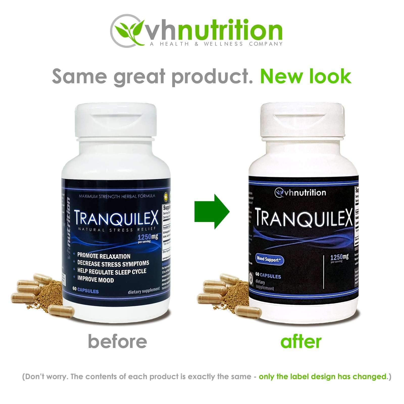 VH Nutrition TRANQUILEX | Stress Relief Supplement* | Ashwagandha, Passion Flower, Kava Kava, Lemon Balm, Licorice Root, and Lavender | Natural Relaxation and Mental Calmness | 60 Capsules - Image 2