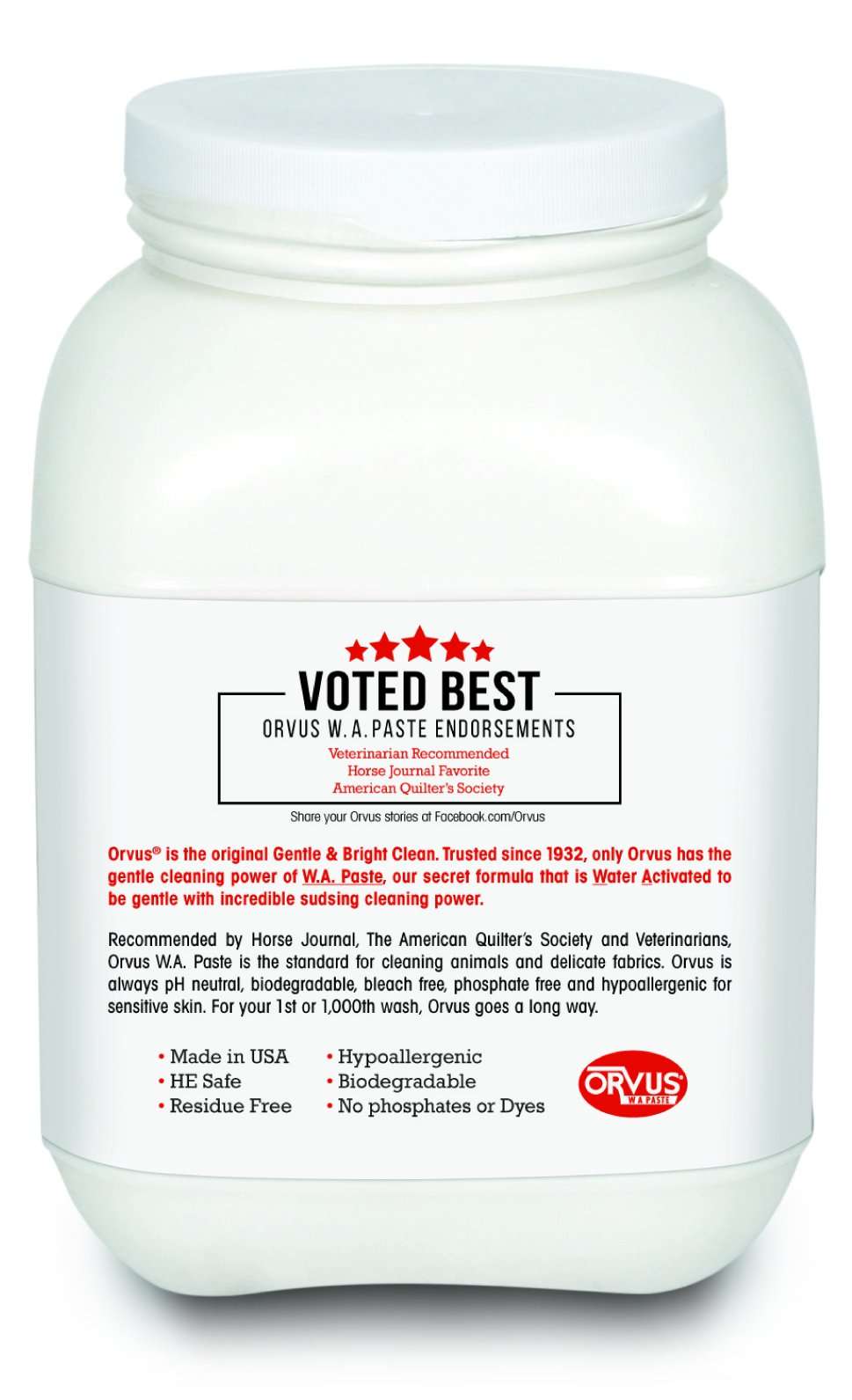 Orvus WA Paste Cleaner - 120oz.- Horse, Livestock and Dog Shampoo - Quilt, Fine Linen Detergent/Cleaner - Image 2