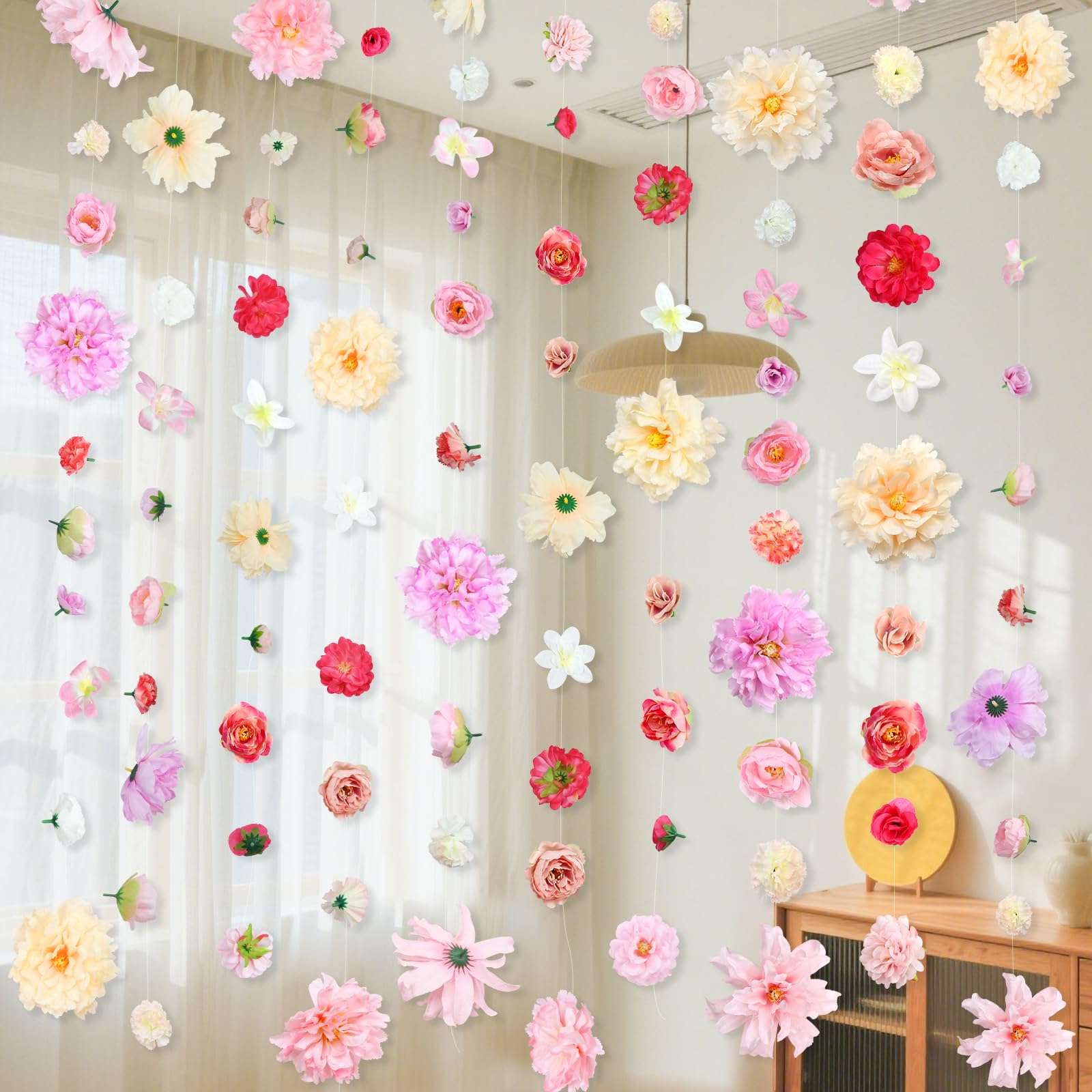 K KUMEED 6 PCS Artificial Rose Flowers Hanging Decorations,13 FT Dangling Fake Rose with Hooks Spring Party Decorations for Wedding Party Background Birthday Baby Shower Home Flower Garden Themed - Image 1