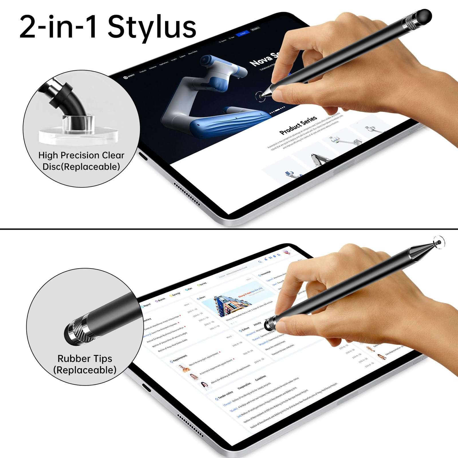 Stylus (5 Pcs), 2-in-1 Stylus Pen for Touch Screen, High Precision and Sensitivity, Suitable for iPhone/ipad/Android Tablets, Compatible with All Touch Screens (Black/White/Blue/Rose Gold/Silver) - Image 3