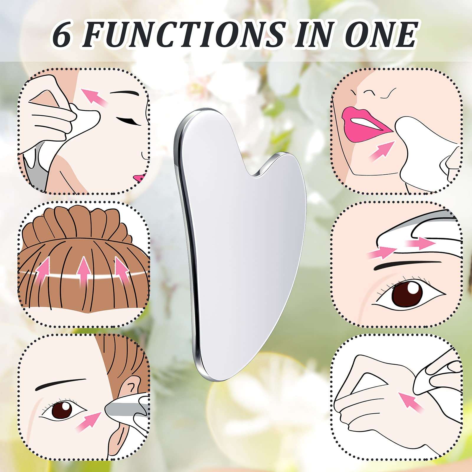 Nuanchu Stainless Steel Gua Sha Facial Tools Lymphatic Drainage Massager Guasha for Face Metal Gua Sha Skin Self Care Gifts Face Sculpting Guasha for Body Eyes Jawline Shaper with Pouch(Silver) - Image 5