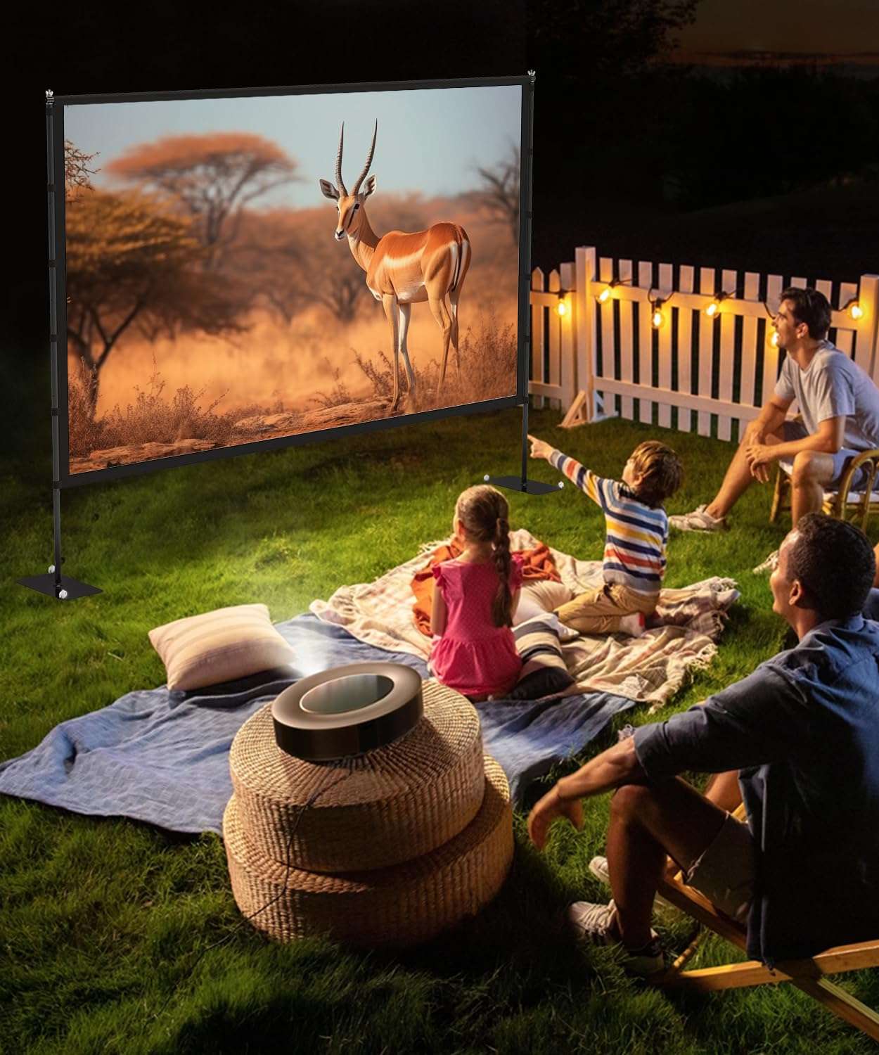 Outdoor-Projector-Screen-with-Stand - 120 inch Portable Projector Screen Indoor Outdoor Projector Screens 16:9 4K HD Lightweight Movie Screen with Carry Bag for Backyard Movie Night - Image 2