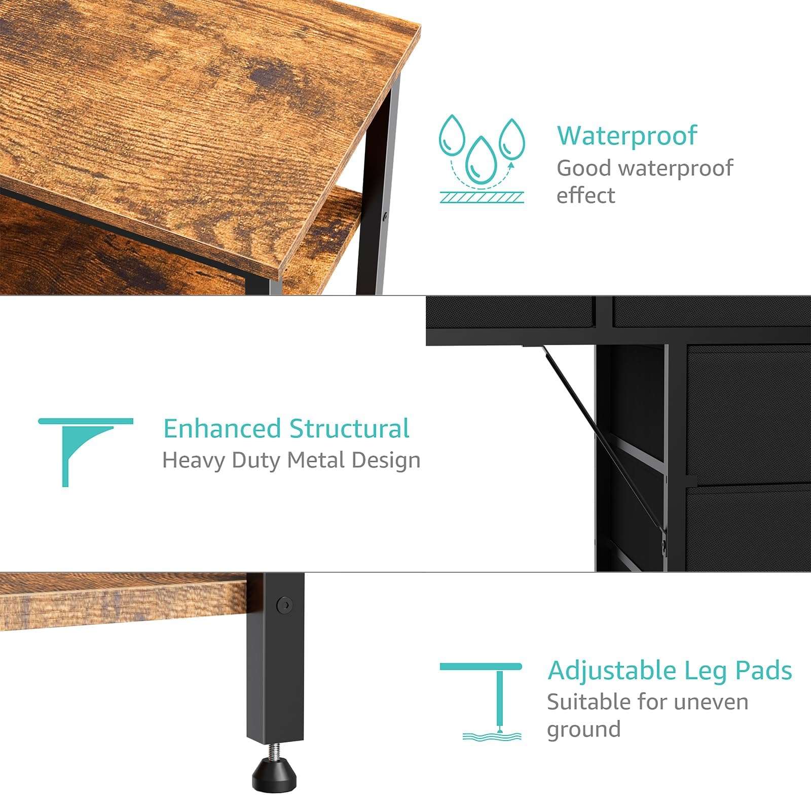 Lufeiya L Shaped Computer Desk with Drawers - 48 Inch Office Desk with Shelves Storage, Reversible Corner PC Desks with Power Outlet for Home Office, Bed Room, Writing Workstation, Brown - Image 9