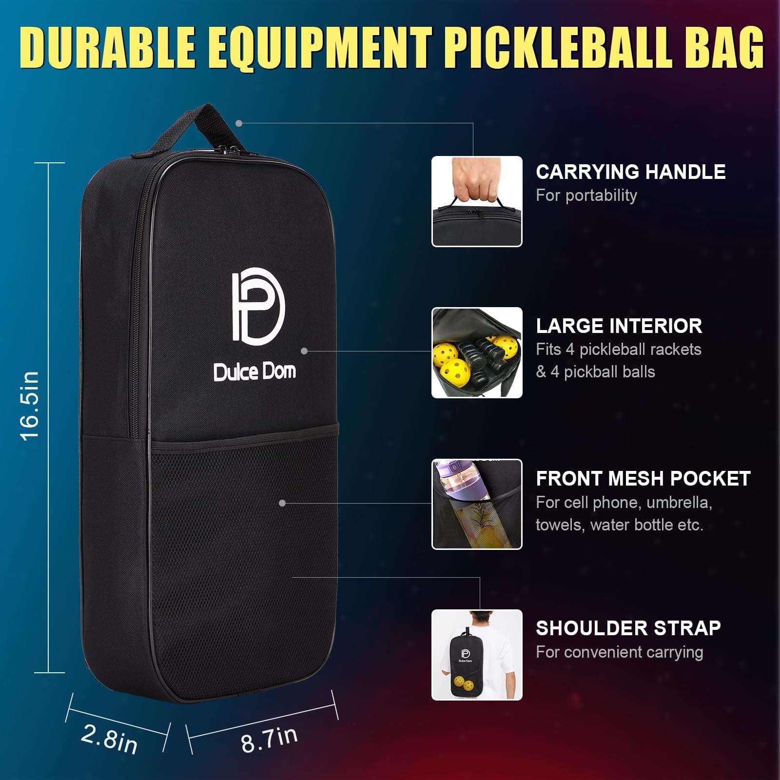 DULCE DOM Pickleball Paddles Set of 2/4 - USAPA Approved, Fiberglass/Carbon Fiber Pickleball Racket with 4 Indoor Outdoor Pickleball Balls and Pickleball Bag, Ideal Pickleball Training Equipment - Image 5