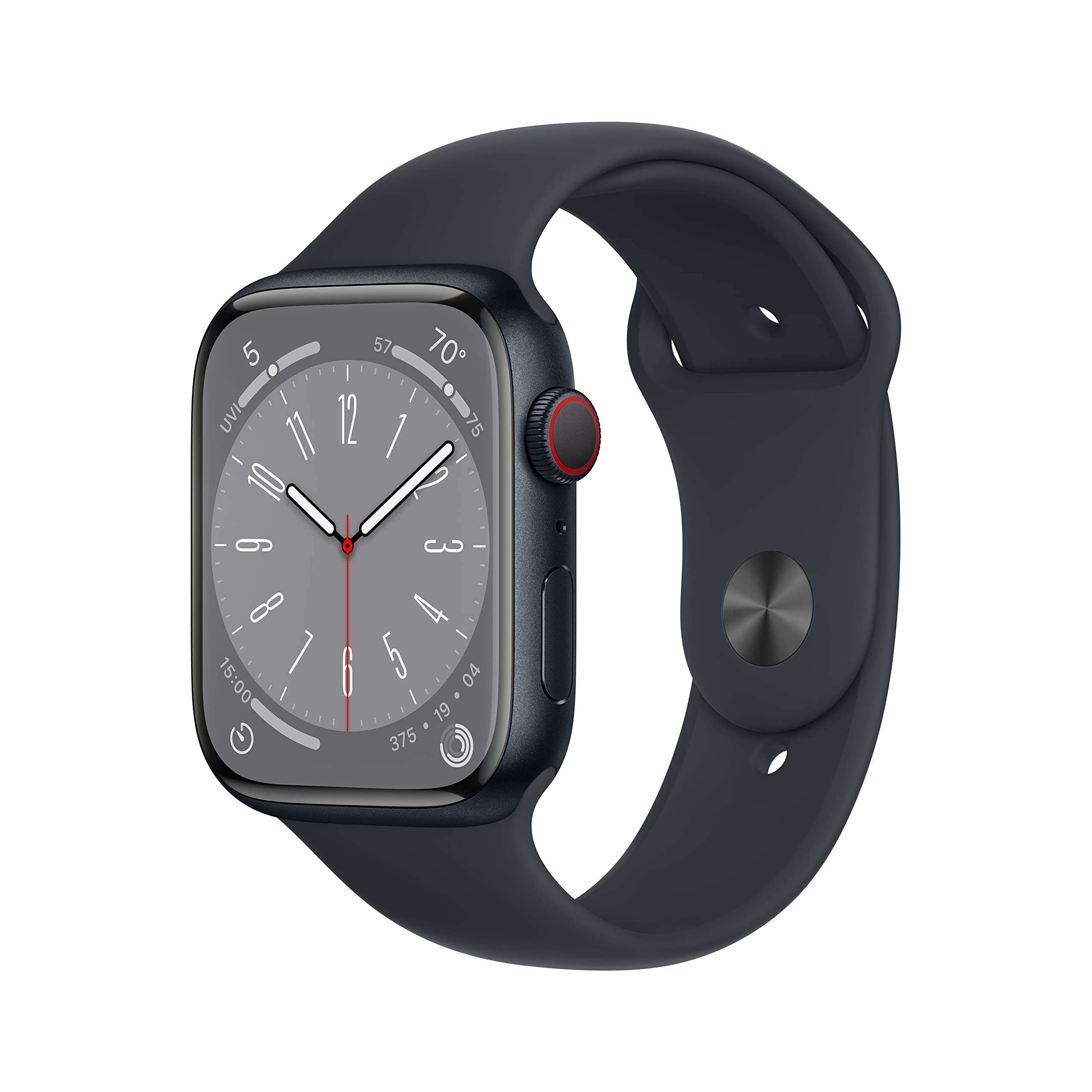 Apple Watch Series 8 [GPS + Cellular, 45mm] - Midnight Aluminum Case with Midnight Sport Band, M/L (Renewed) - Image 1