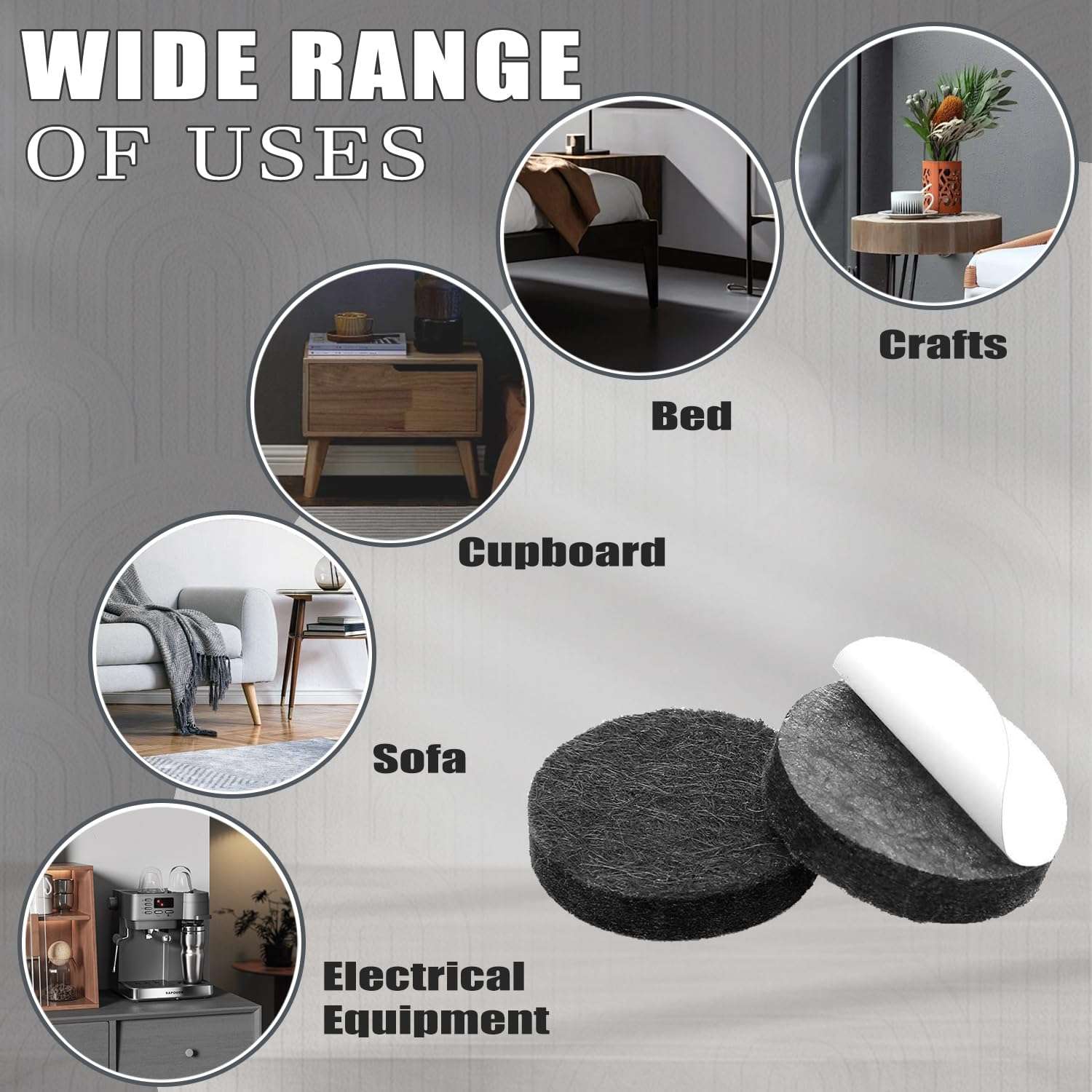 Yelanon Felt Furniture Pads -182 Pcs Premium Felt Pads for Chair Legs Furniture, Floor Protectors for Hardwood Floors, Black - Image 5