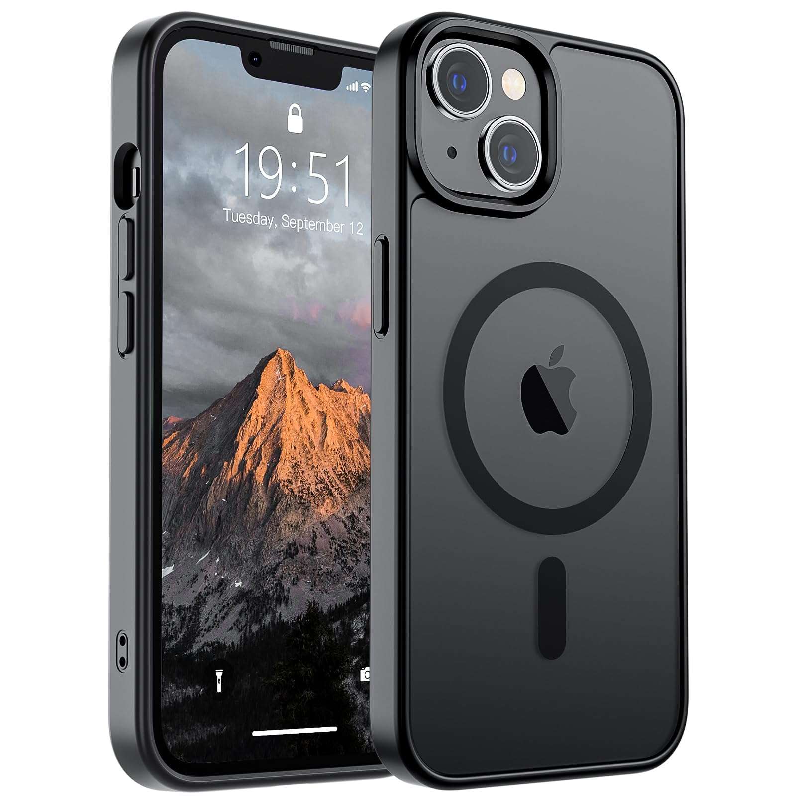SUPFINE Magnetic for iPhone 14 Case & iPhone 13 Case (Compatible with MagSafe)(Military Grade Drop Protection) Translucent Matte Shockproof Phone Cover,Black - Image 1