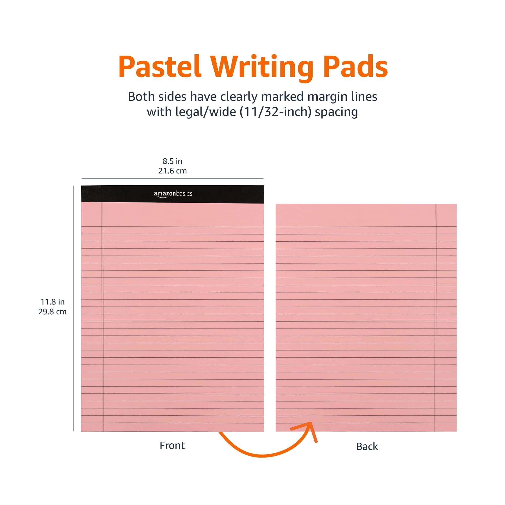 Amazon Basics Wide Ruled 8.5 x 11.75-Inch 50 Sheet Perforated Lined Writing Note Pads, Pack of 6, 300 Count, Multicolor - Image 3