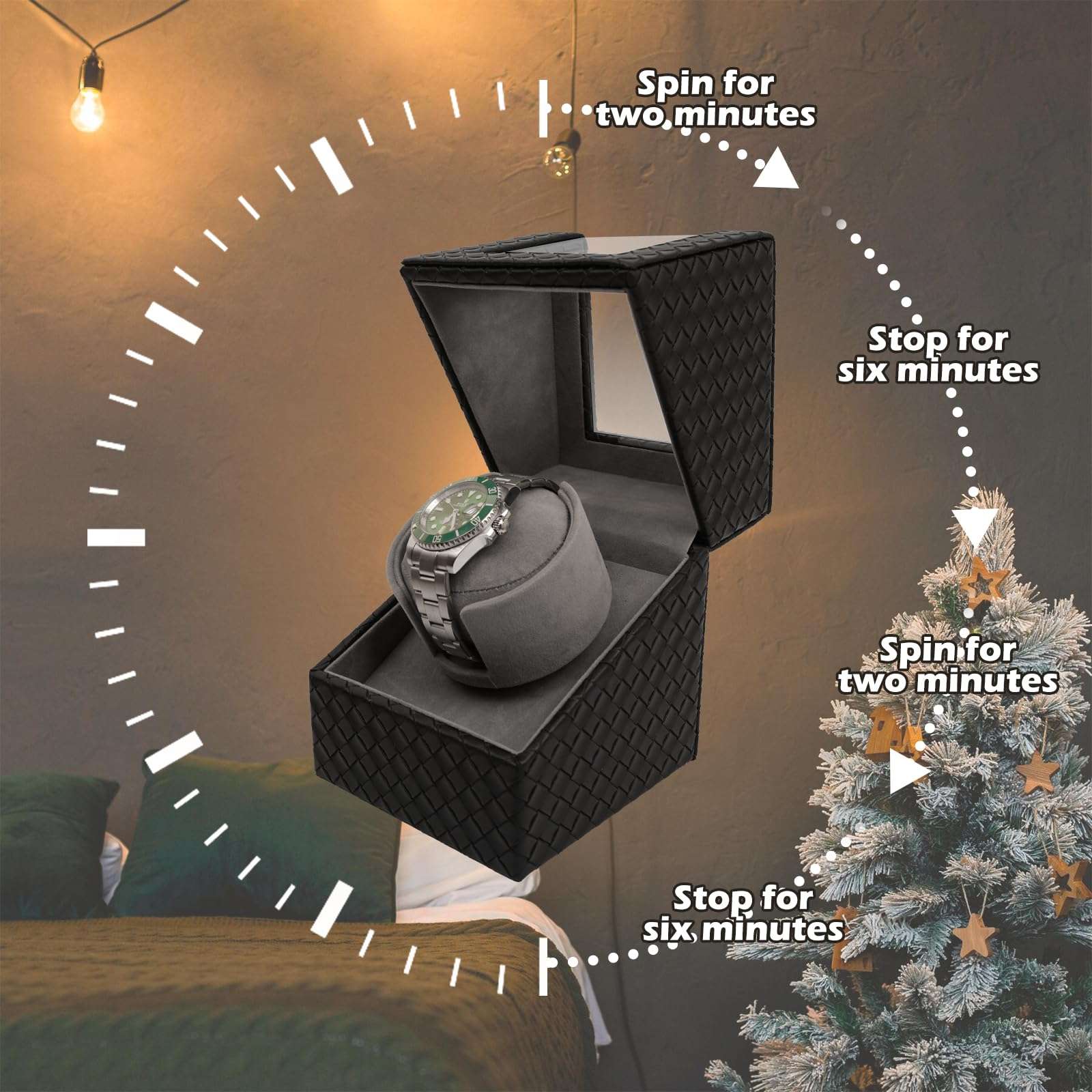 VIIFF Watch Winder for Automatic Watches – Silent Adjustable Rotation, Premium PU Leather Automatic Watch Winder, Soft Interior, Ideal Gift Option, Luxurious Display Case for Automatic Watches - Image 7