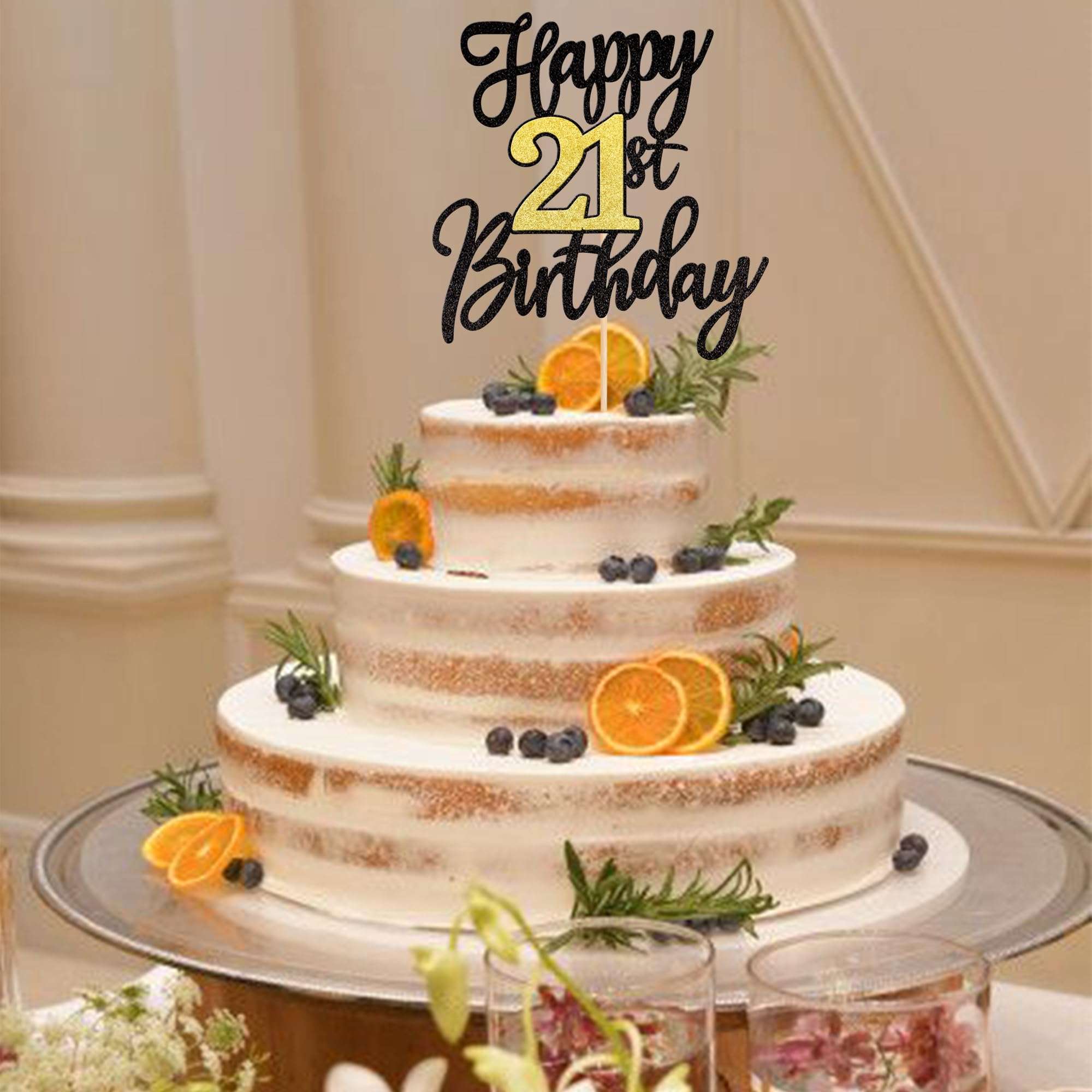 1 PCS Happy 21st Birthday Cake Topper - Black Gold Glitter Cheers to 21 Years - Fabulous Cake Decoration for 21st Birthday Party - Image 7