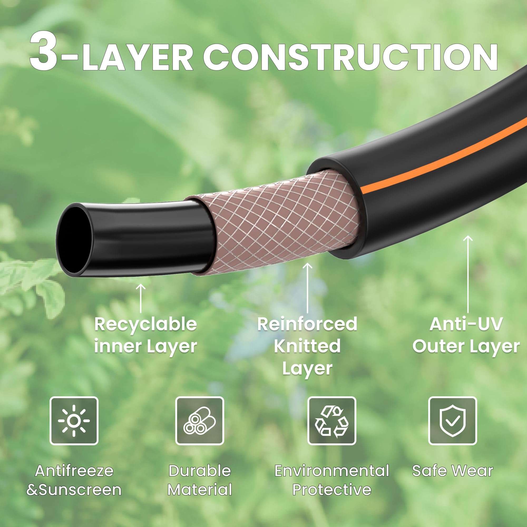Giraffe Tools Garden Hose 100ft x 5/8", Water Hose Heavy Duty, Flexible, Lightweight Hybrid Hose with Swivel Handle, Male to Female Fittings, Burst 600 PSI - Image 5