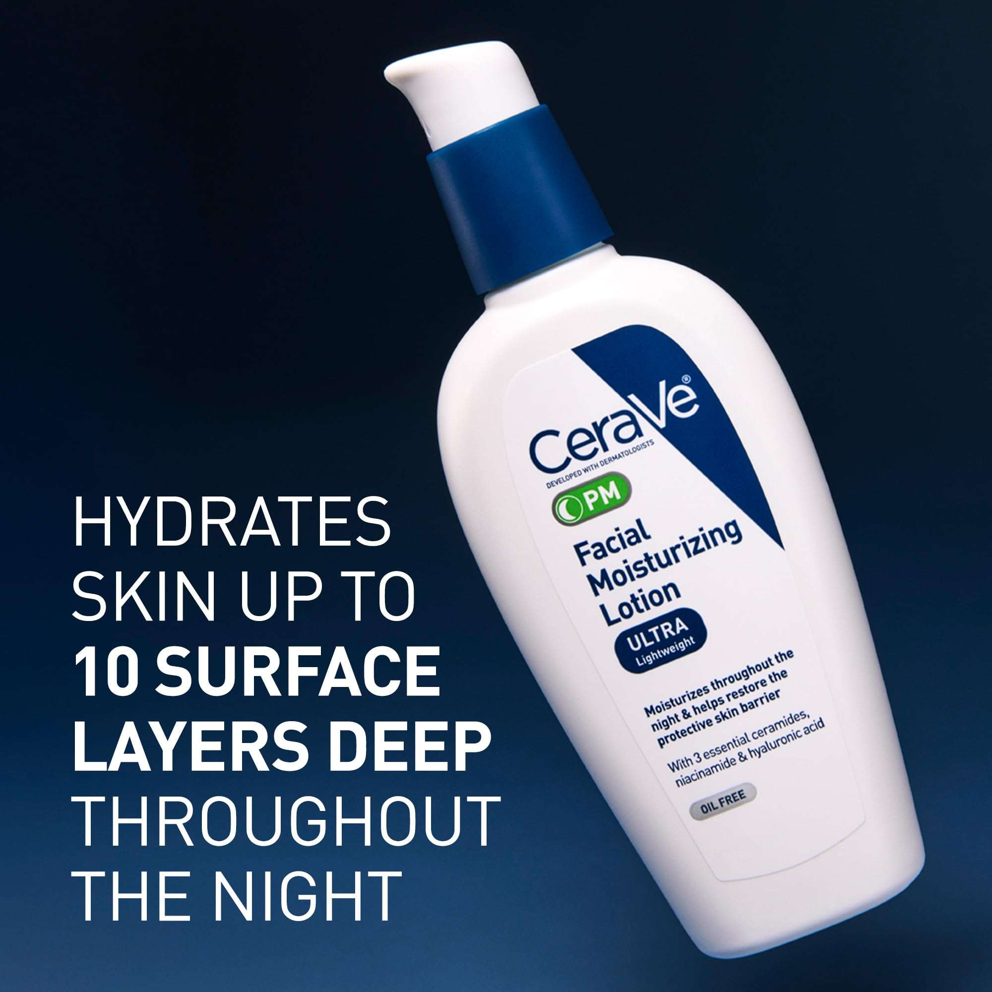 CeraVe PM Facial Moisturizing Lotion, Night Cream with Hyaluronic Acid and Niacinamide, Ultra-Lightweight, Oil-Free Moisturizer for Face, 3 Ounce - Image 3