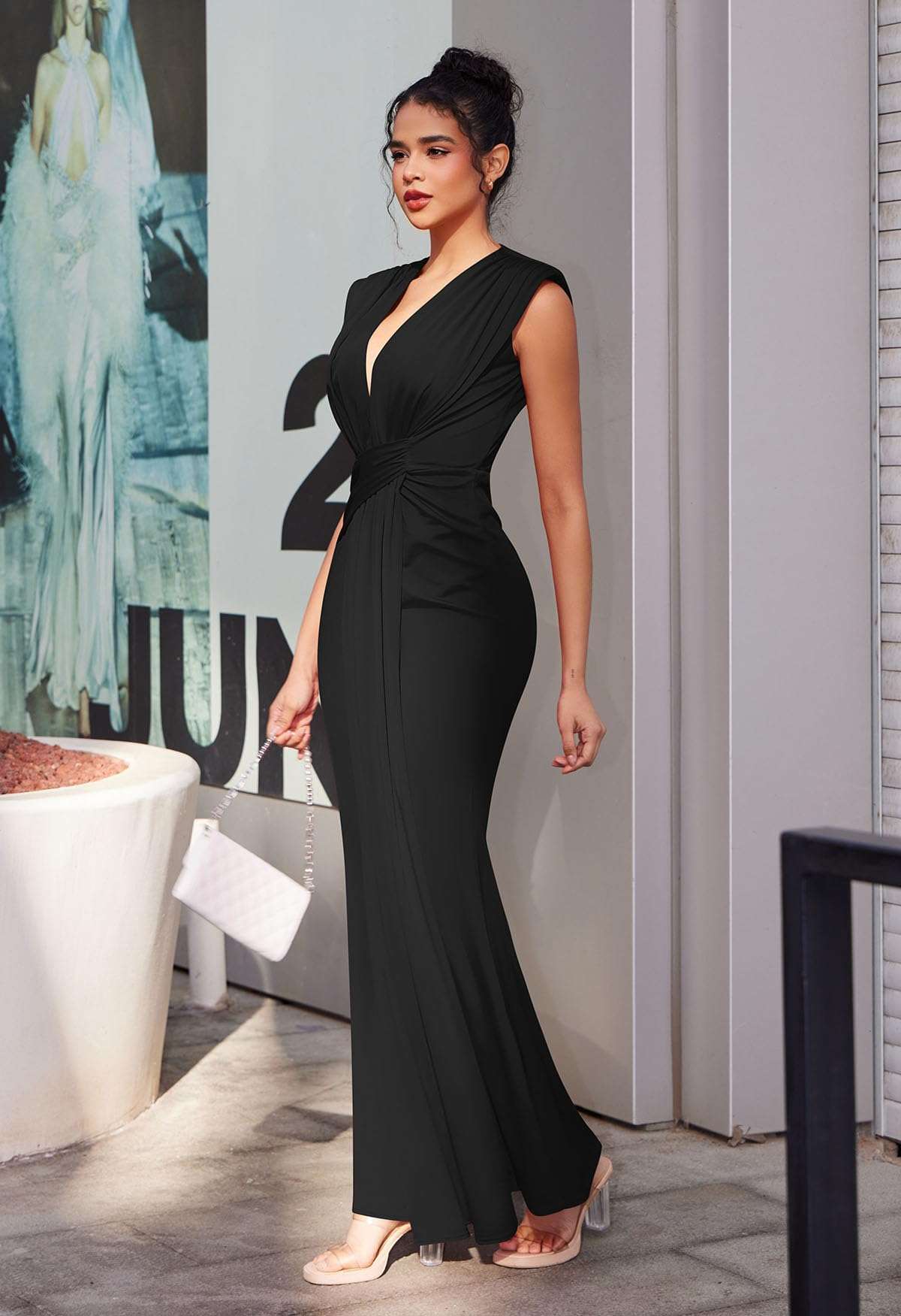 Memoriesea Women's Elegant Sleeveless Deep V Neck Bodycon Party Evening Gown Maxi Dress - Image 6