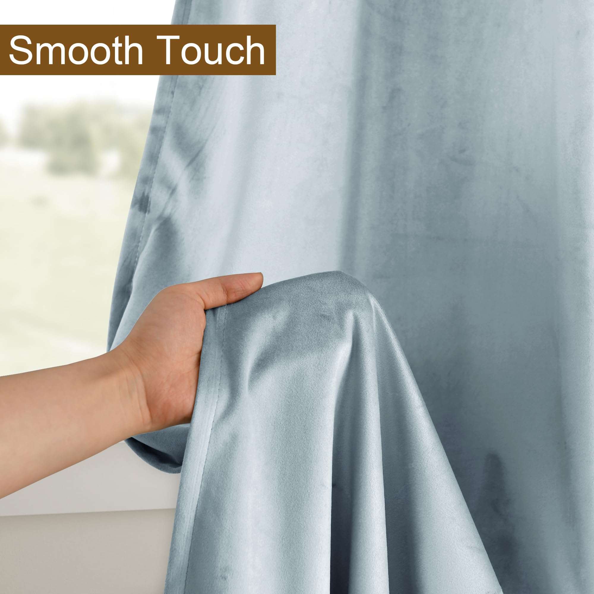 DWCN Velvet Curtains - 96 Inches Long Super Soft Luxury Tieable Window Treatments Room Darkening Privacy Protect Blackout Drapes for Bedroom Living Room Home Decor, Stone Blue, W52 x L96, 2 Panels - Image 3