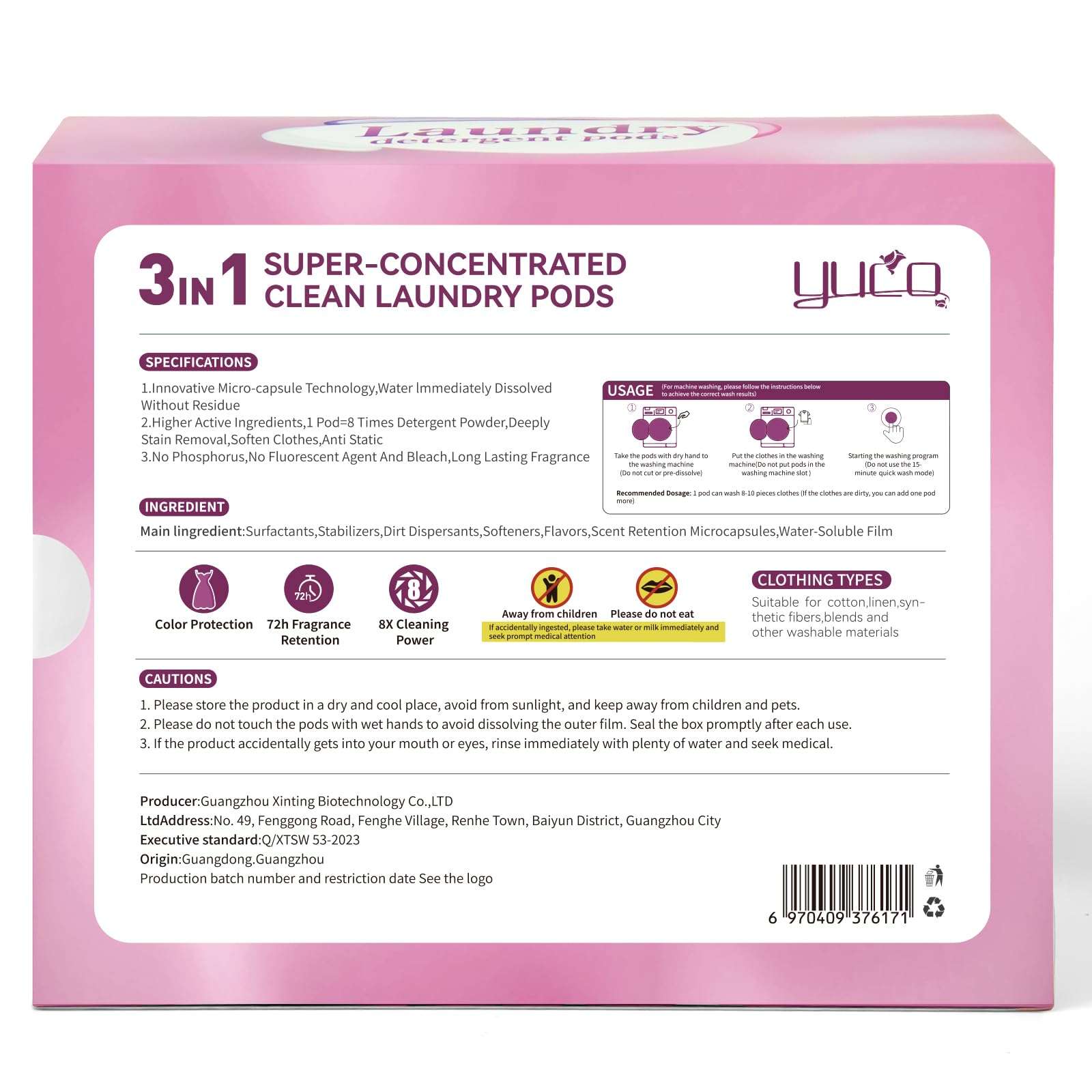 YUCO Pods Laundry Detergent Hypoallergenic, 3IN1 Super Cleaning Power, Microcapsule Fragrance Retention Technology (Floral Scent,1 Box of 32 Pod,Net 15g/pod,Net 480g) - Image 2