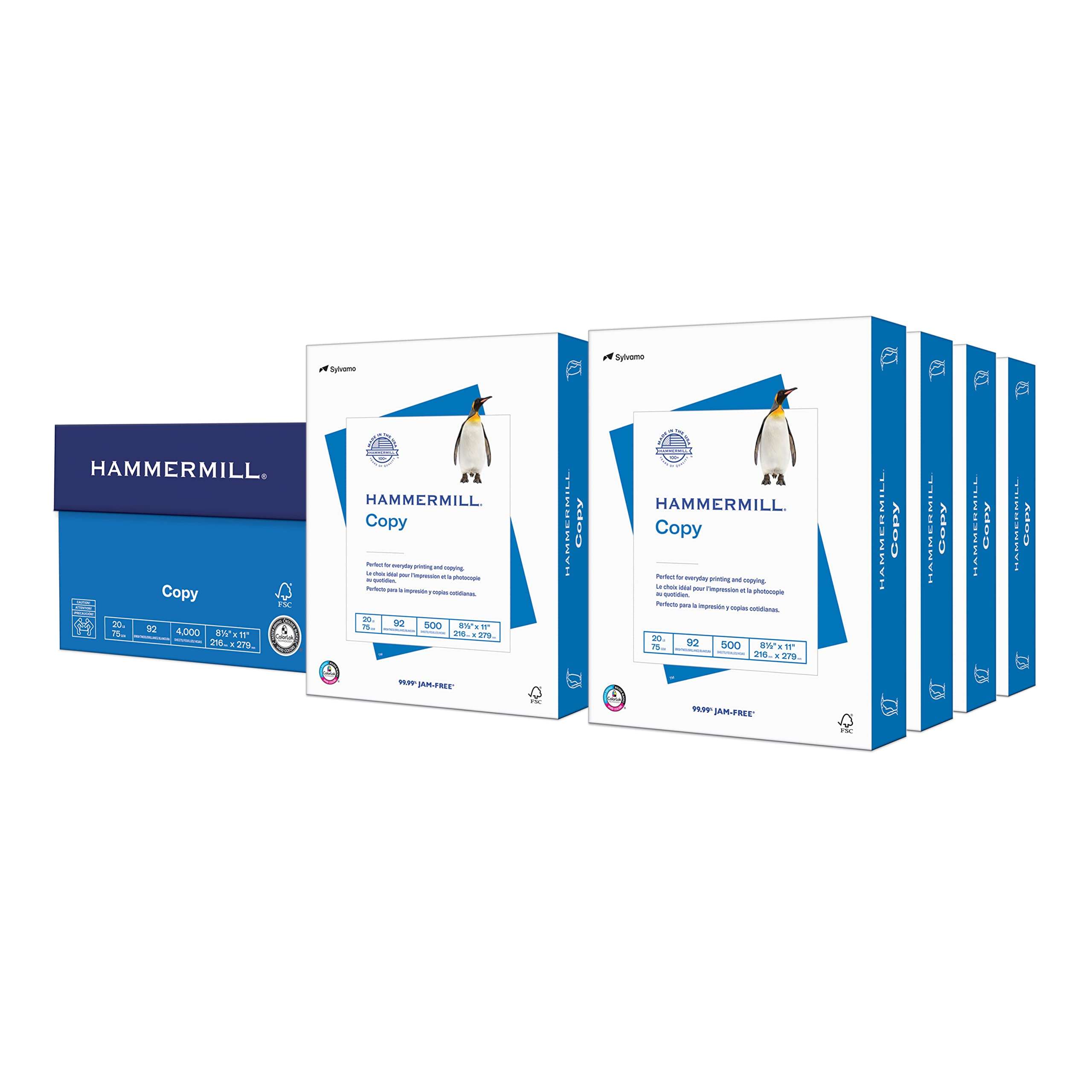 Hammermill Printer Paper, 20 Lb Copy Paper, 8.5 x 11 - 8 Ream (4,000 Sheets) - 92 Bright, Made in the USA - Image 1