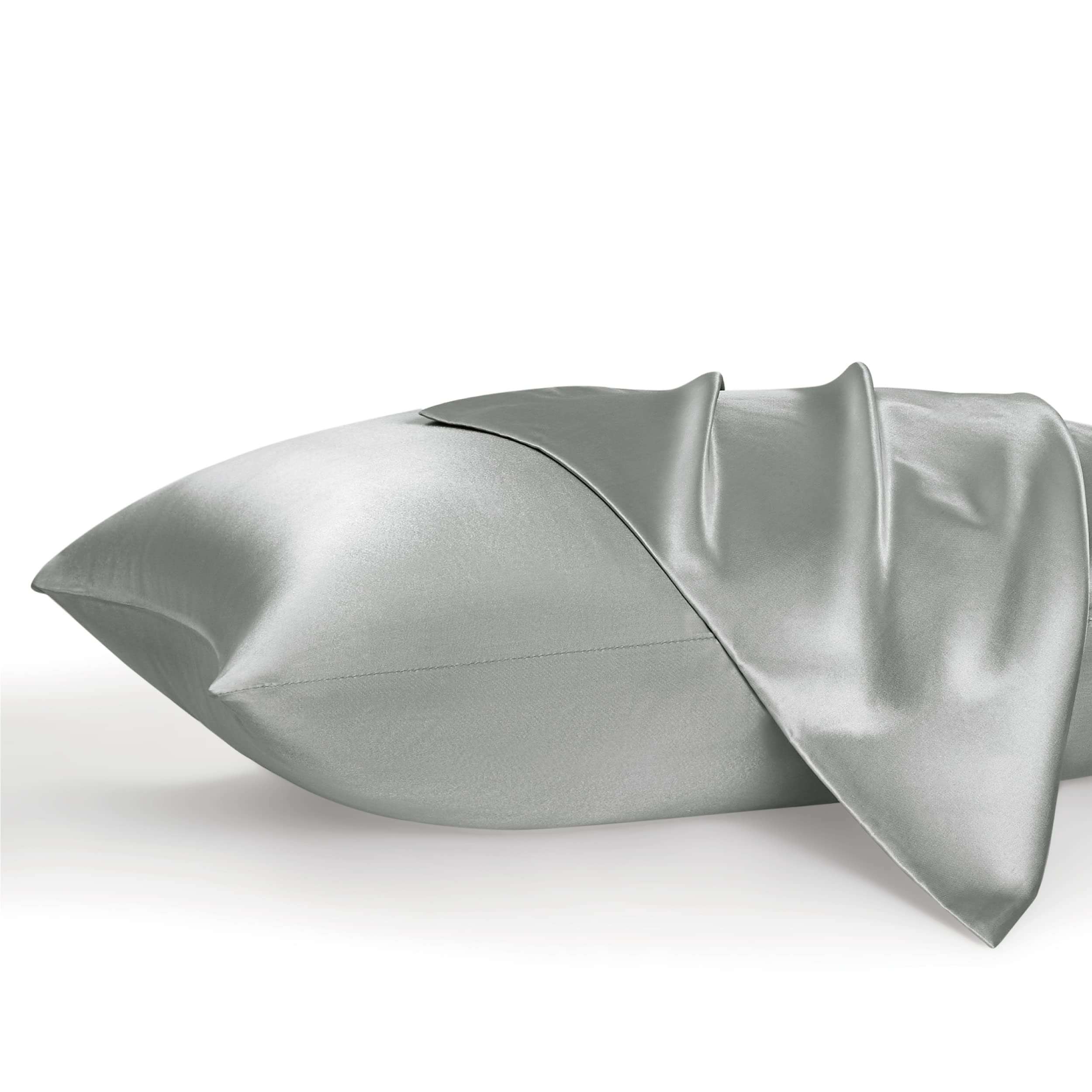 Bedsure Satin Pillowcase, Similar to Silk Pillow Cases Queen Size Set of 2, Cooling Pillow Case with Envelope Closure, Christmas Room Decor Gifts for Women Men, Silver Grey, 20x30 Inches, 2pcs - Image 1
