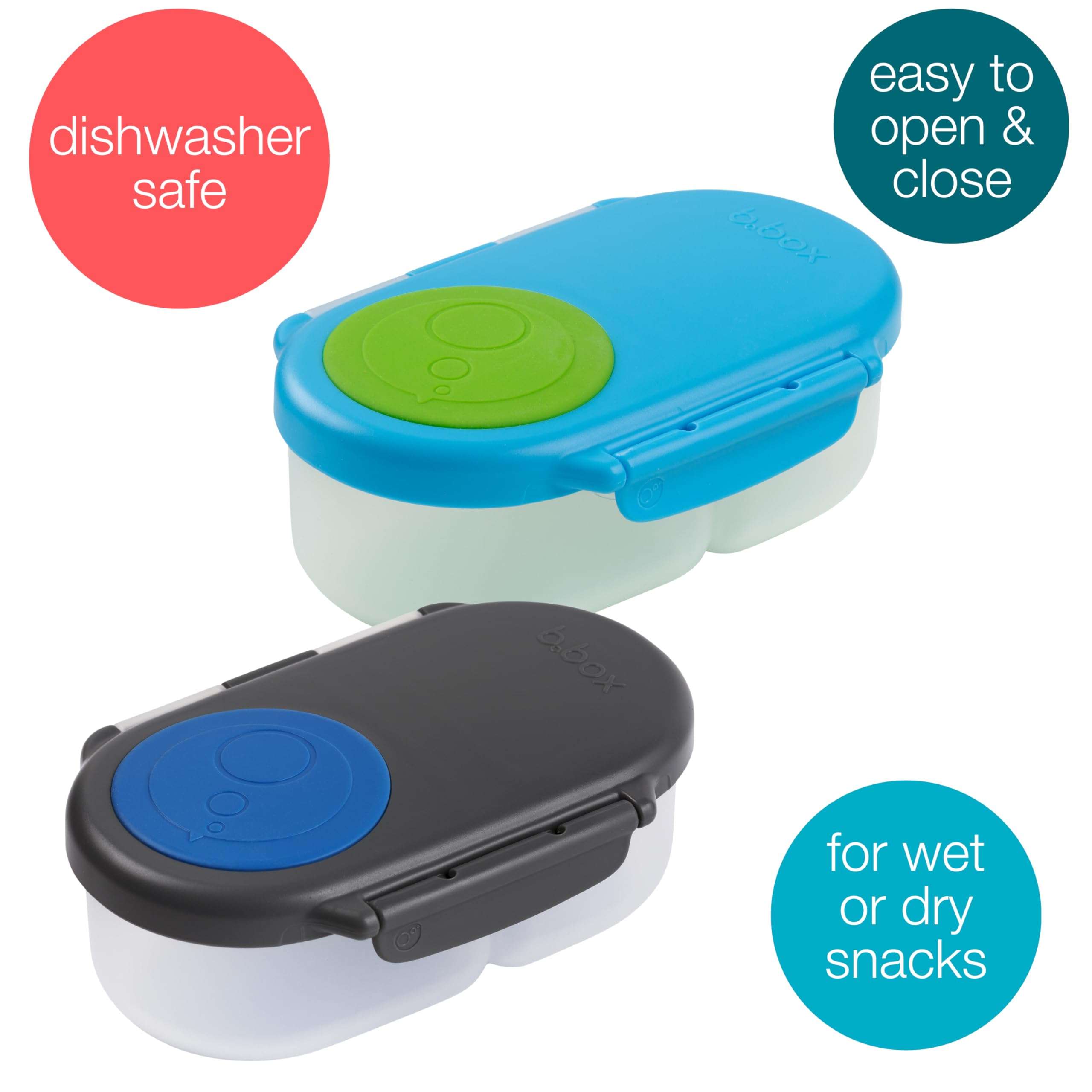 b.box Snack Box (2-pack) Reusable Snack Containers with Lids – Bento Box for Kids & Toddlers, Leakproof Lunch Box, BPA-Free and Dishwasher Safe Snack Container(O'Breeze + Blue Slate, 1 3/4 Cup) - Image 4