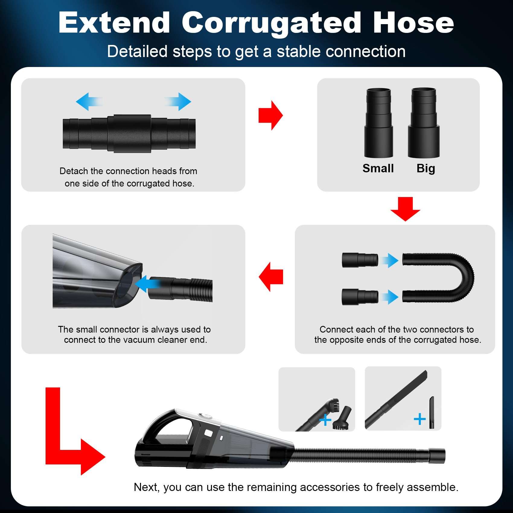DRECELL Car Vacuum, Portable Vacuum Cleaner with Powerful 7000PA Suction, DC 12V Power 16.4Ft Cord Wired Vacuum Cleaner, LED Light, Car Accessories for Men/Women - Image 7