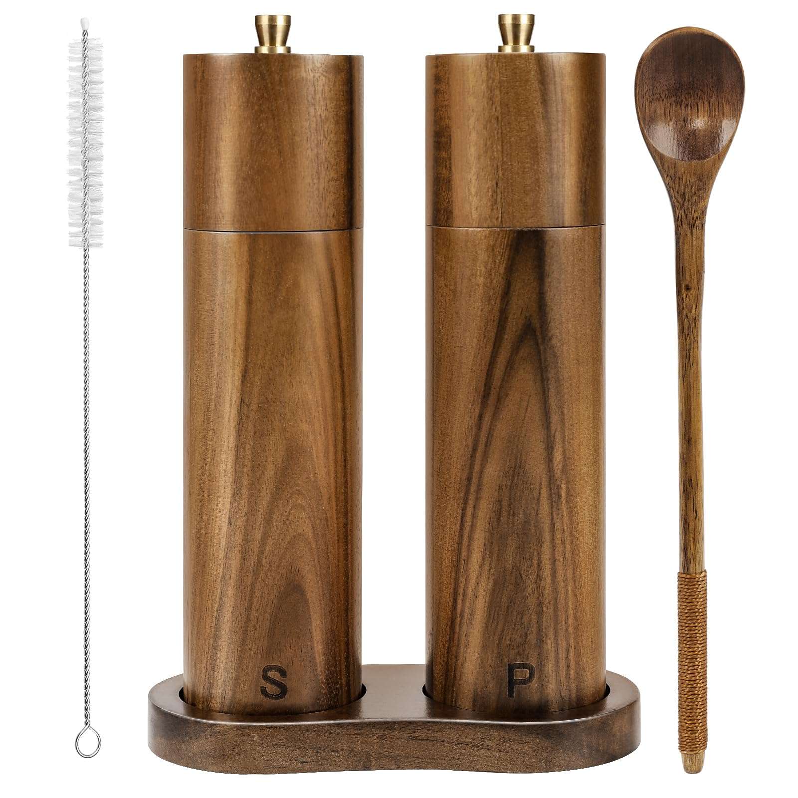 Yvake Wooden Salt and Pepper Grinder Set,8 Inch Manual Salt and Pepper Mill, Adjustable Coarseness and Refillable,Acacia Wood Pepper Grinder for your kitchen[Set of 2] - Image 1