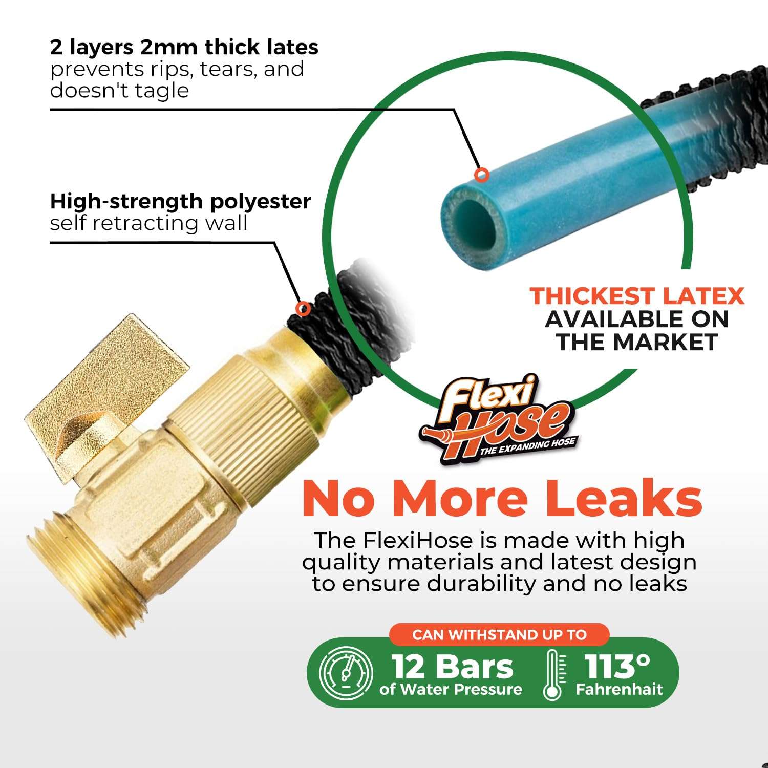 Flexi Hose Lightweight Expandable Garden Hose, No-Kink Flexibility, 3/4 Inch Solid Brass Fittings and Double Latex Core (100 FT, Black) - Image 4