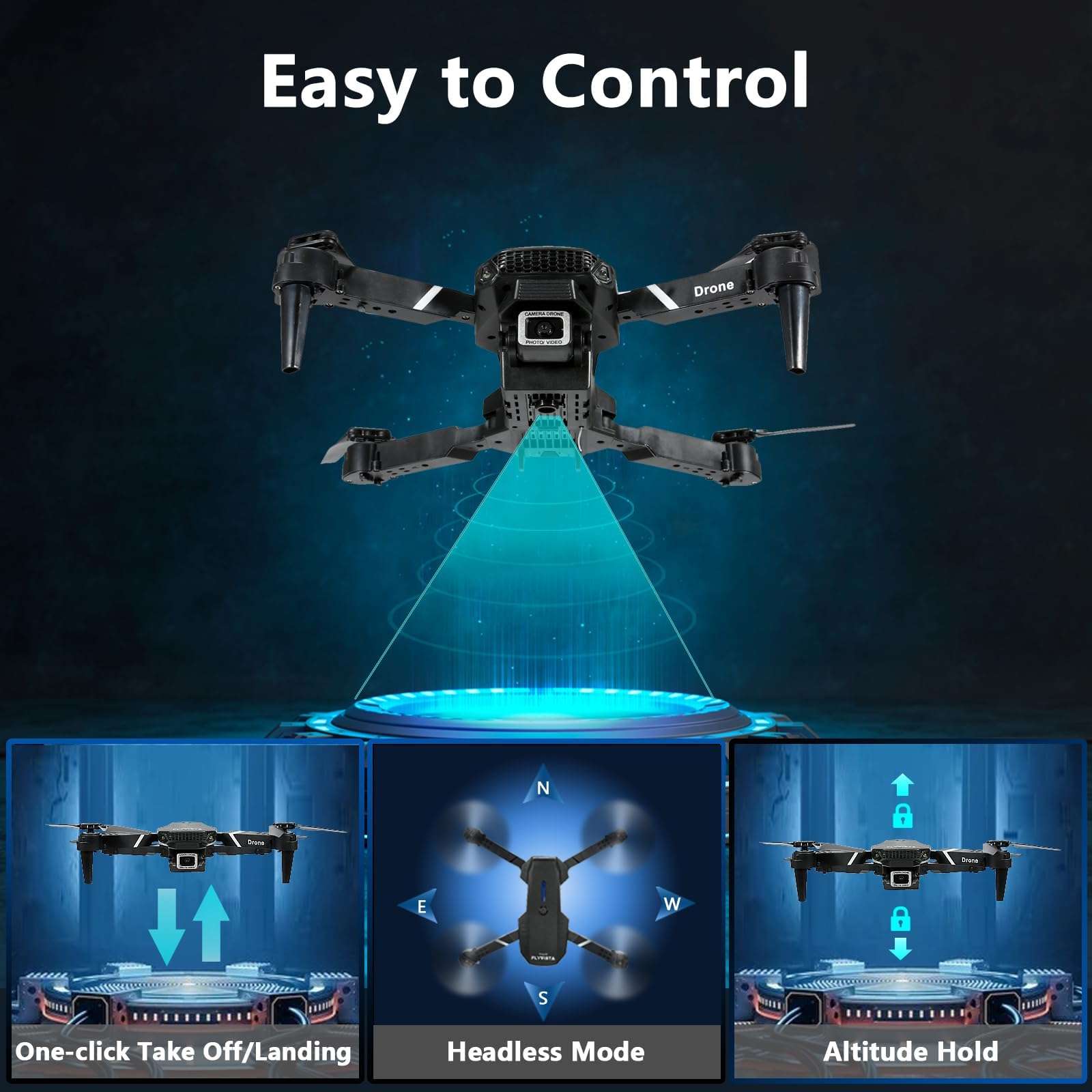 FLYVISTA Mini Drone with Camera for Adults Kids, 1080P WiFi FPV Camera Drone with 3 Batteries, One-Click Take Off/Landing, Altitude Hold, Headless Mode, 360° Flips, 3-Gear Speeds, Emergency Stop, Carrying Case, Toys Gifts for Kids and Adults Beginner - Image 4