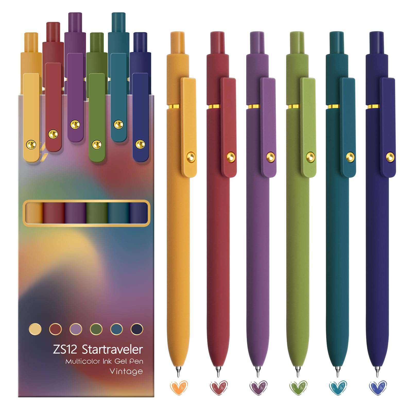 YOXMJDB 6 Pcs Colorful Pens Colored Pens 0.5mm Colored Ink Gel Pen Fine Point Smooth Writing Pen for Journaling and Note Taking Office School Supplies Gifts for Women Men (6 Pcs Vintage Gold) - Image 1