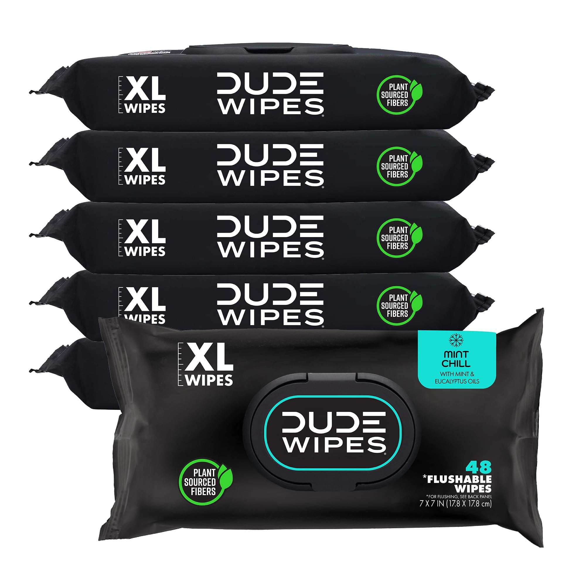 DUDE Wipes - Flushable Wipes - 6 Pack, 288 Count - Mint Chill - Vitamin-E, Aloe, Eucalyptus & Tea Tree Oils - Septic and Sewer Safe - Image 1