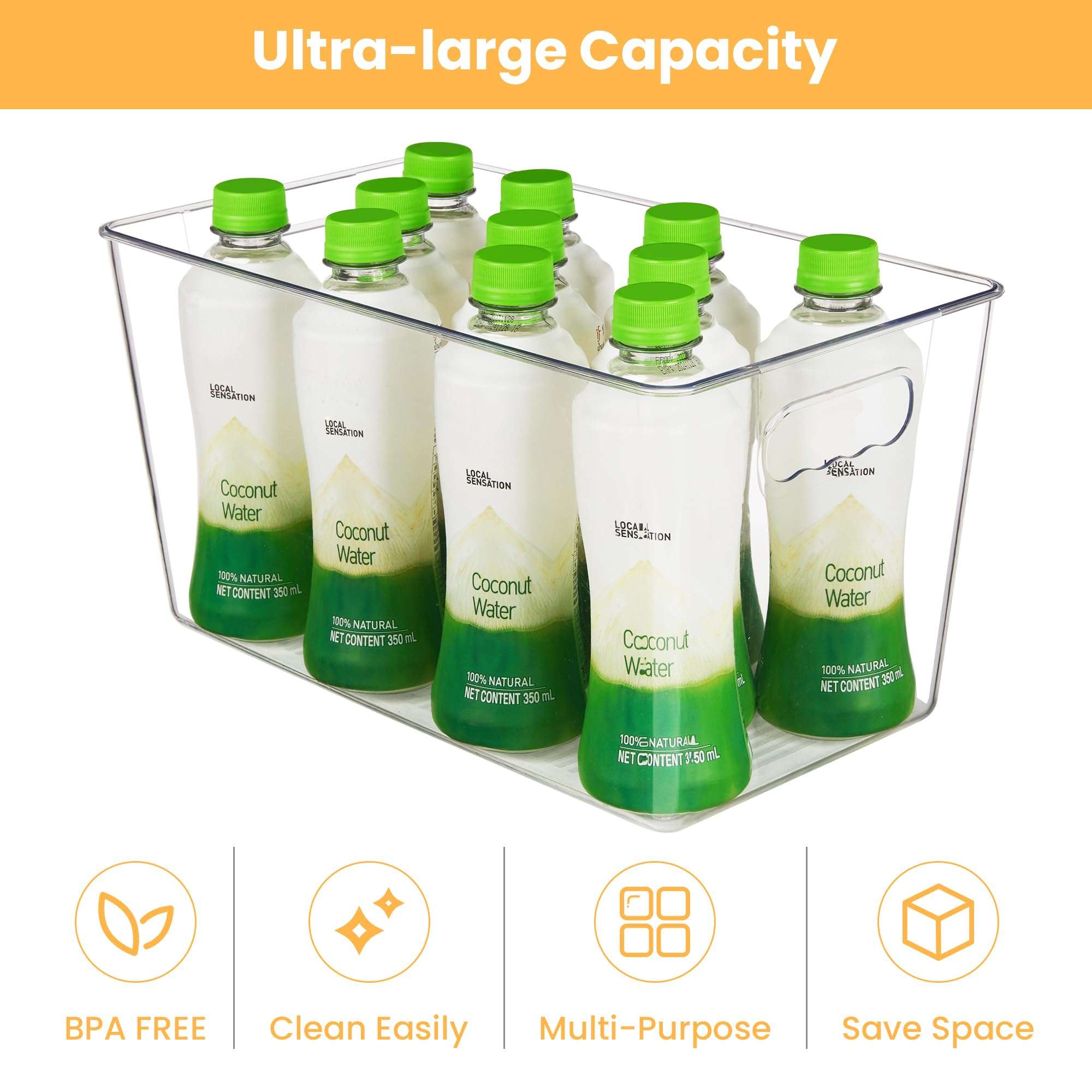 YIHONG Clear Plastic Storage Bins, 8 Pack Pantry Organizer Bins with Handle for Kitchen, Freezer,Cabinet,Closet Organization and Storage(XL) - Image 5