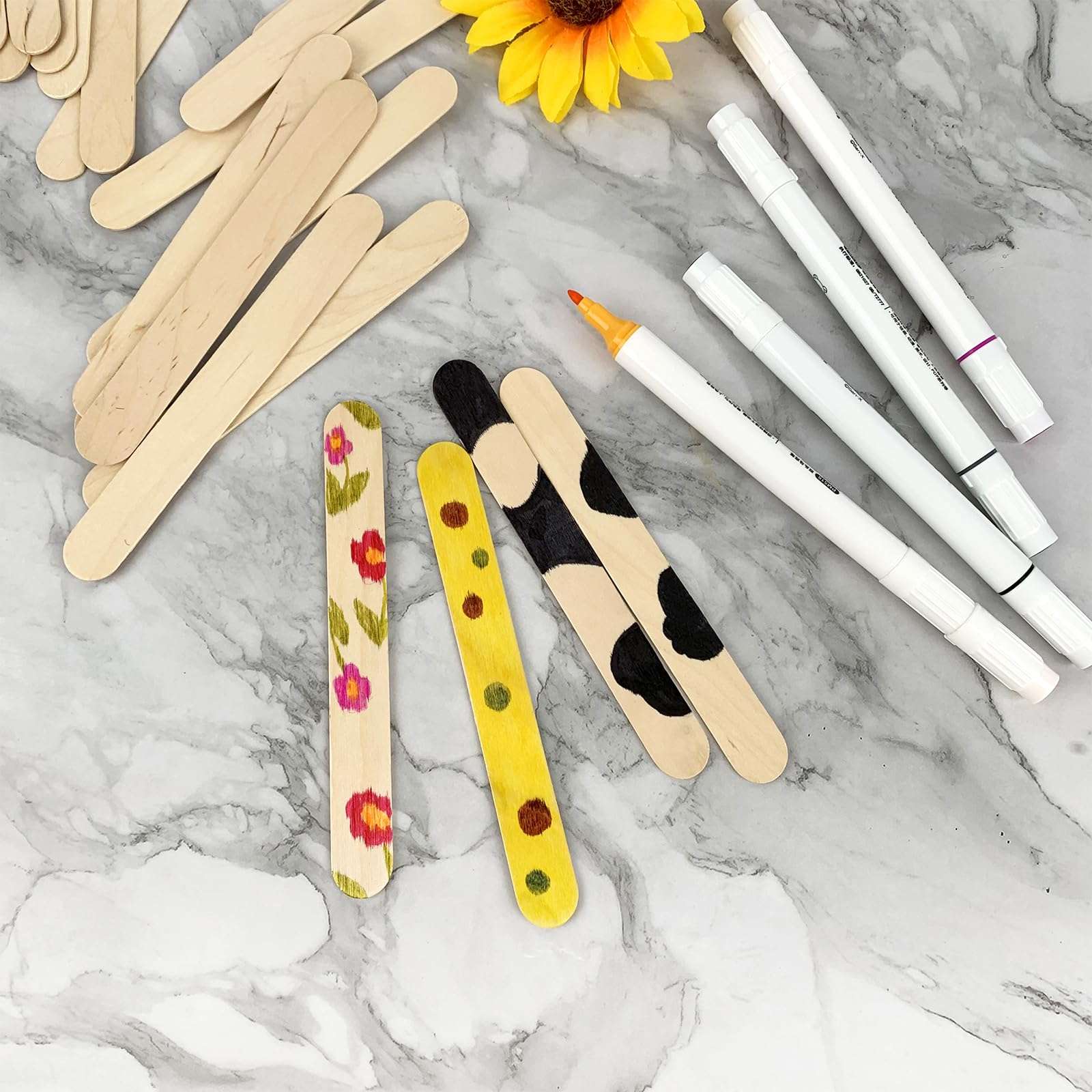 KTOJOY 100Pcs Jumbo Wooden Craft Sticks Popsicle Stick 6” Long x 3/4”Wide Treat Ice Pop for DIY Crafts，Home Art Projects, Classroom Supplies - Image 7