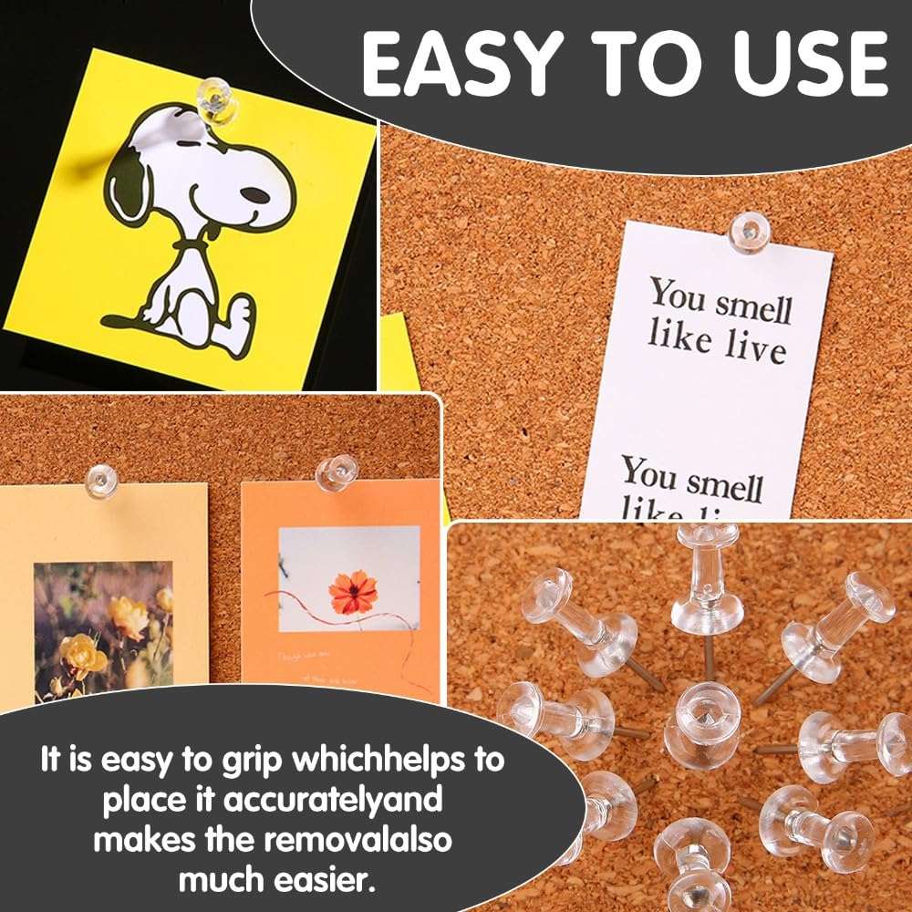 120-Pack Push Pins for Bulletin Board, Thumb Tacks with Clear Plastic Tip and Steel Tip, Portable and Durable Wall Tacks Suitable for Cork Board, Office and Daily Life - Image 5