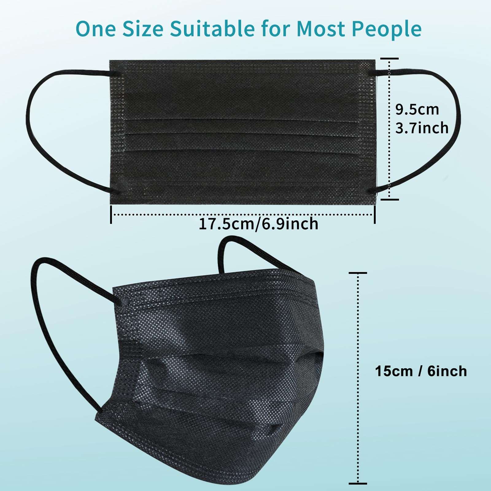 akgk 100Pcs Disposable Face Masks, Black Face Mask, 3 Ply Disposable Mask - Image 5