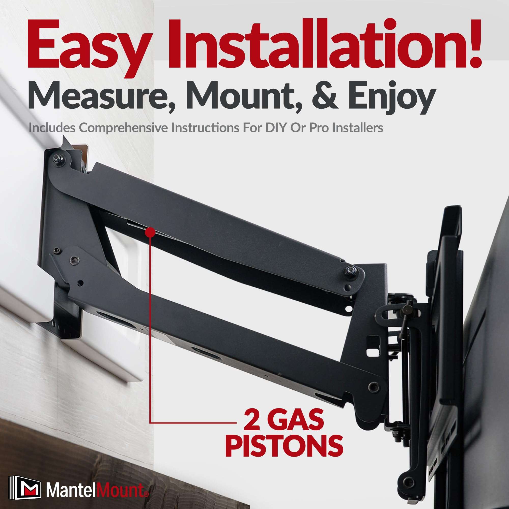 MantelMount MM540 - Above Fireplace Pull Down TV Mount for 40" to 80" Screen TVs to 90 lbs, with Patented auto-straightening, Adjustable Stops, Heat Sensor Handles & Paintable Covers - Image 6
