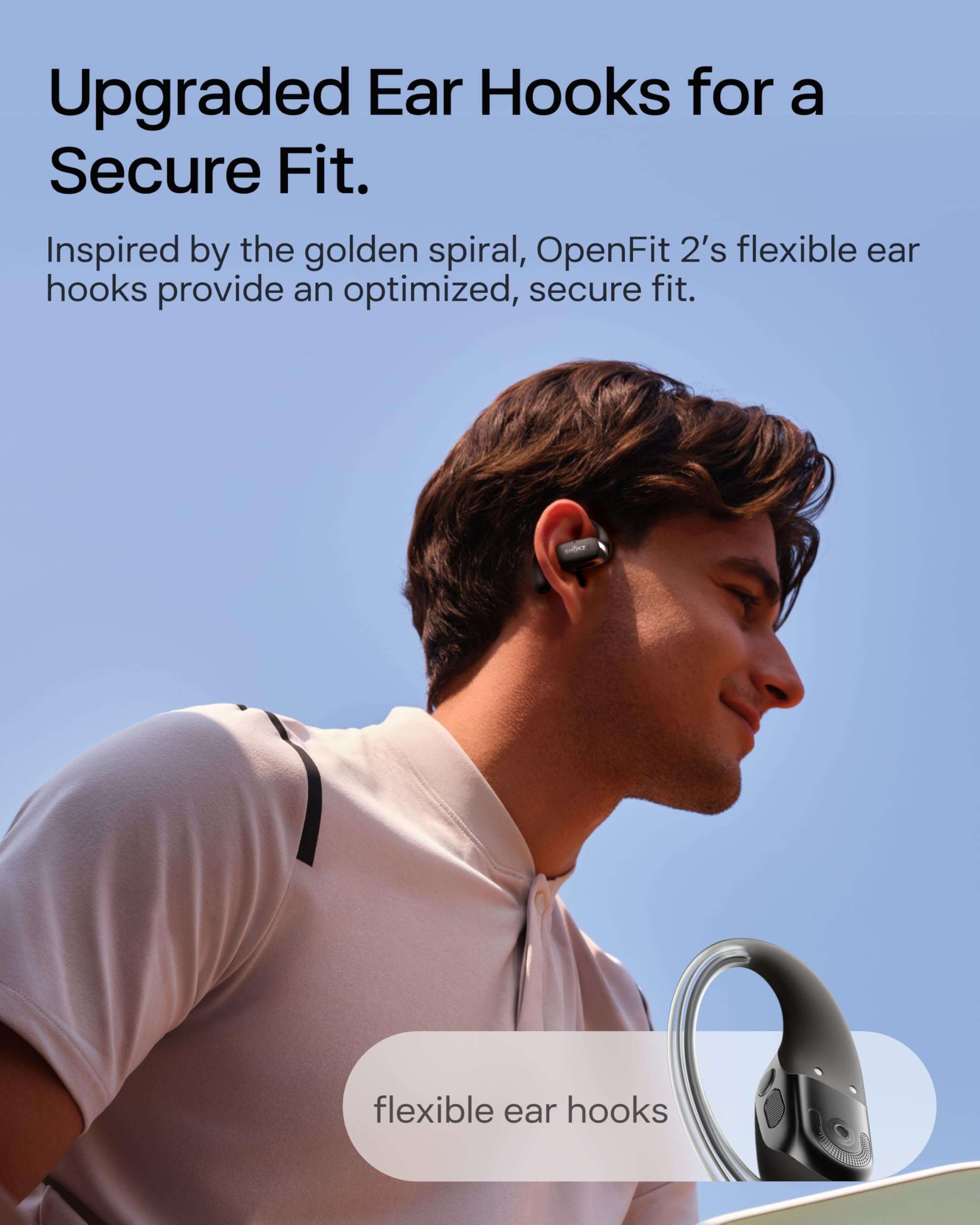 SHOKZ New OpenFit 2 Open-Ear Headphones, True Wireless Bluetooth Earphones with Microphone, Earhook Earbuds with 48 Hours of Playtime, Fast Charging, IP55 Water-Resistant, with Carrying Bag, Black - Image 6