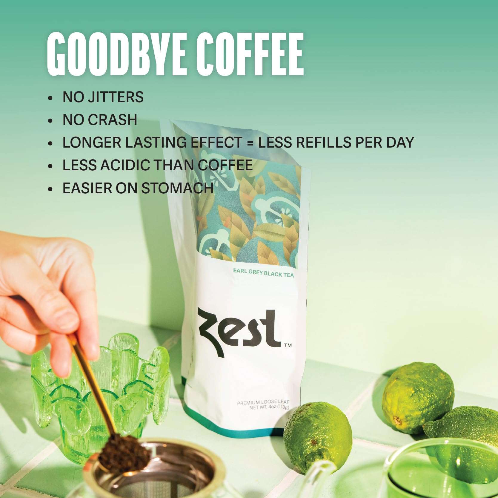 Zest Energy Green Tea - Pomegranate Mojito - High Caffeine Peppermint Tea Bags - Caffeinated Coffee Altnernative/Substitute - Natural, Non-GMO & Keto Friendly - Hot or Iced - 20Ct Pack - 135mg Caf - Image 2
