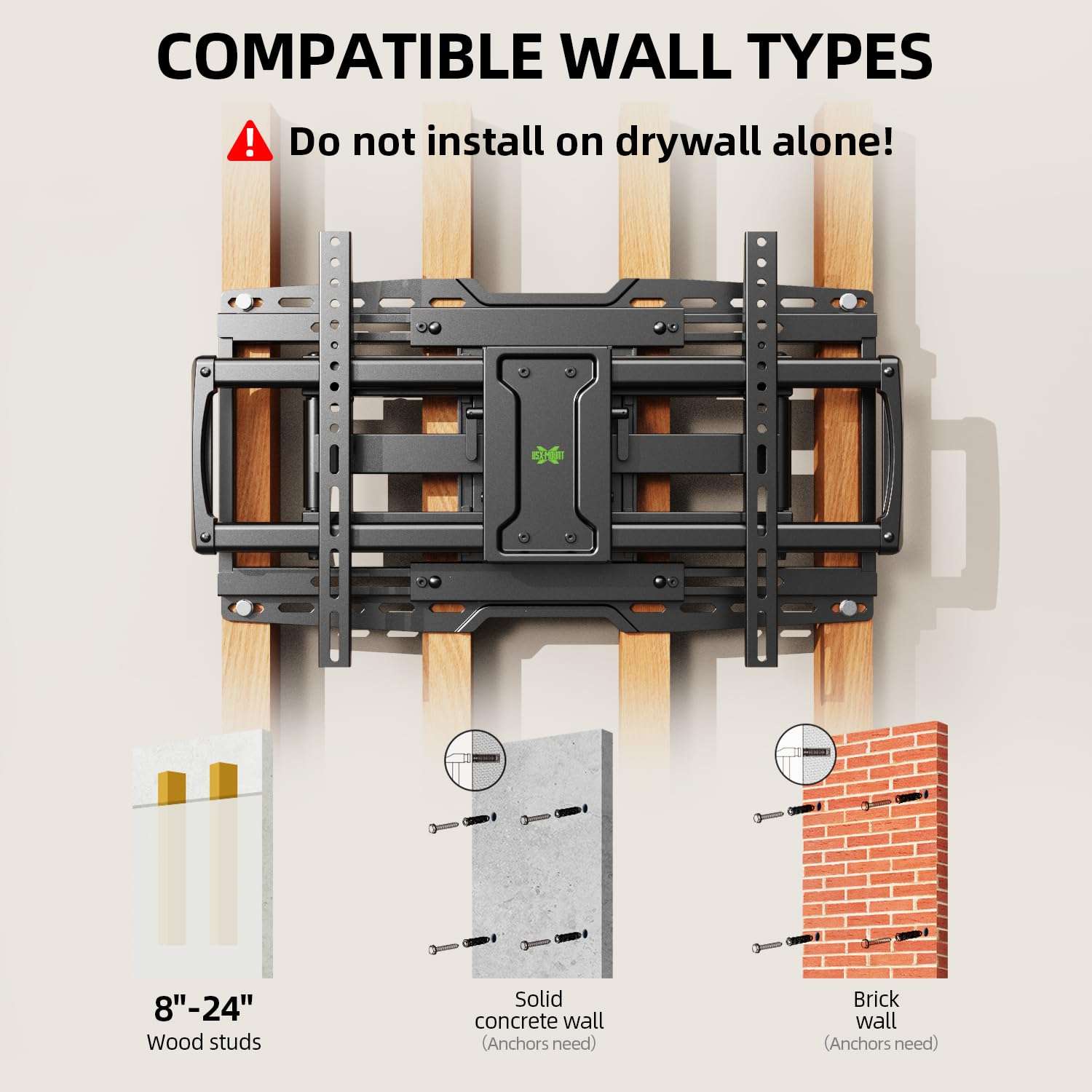 USX MOUNT UL Listed Heavy Duty TV Wall Mount for 32-90" TVs up to 150lbs with 8" Sliding Design, Ultra-Large TV Mount Bracket for up to 24" Studs with Swivel, Tilt & Leveling, Max VESA 600x400mm - Image 8