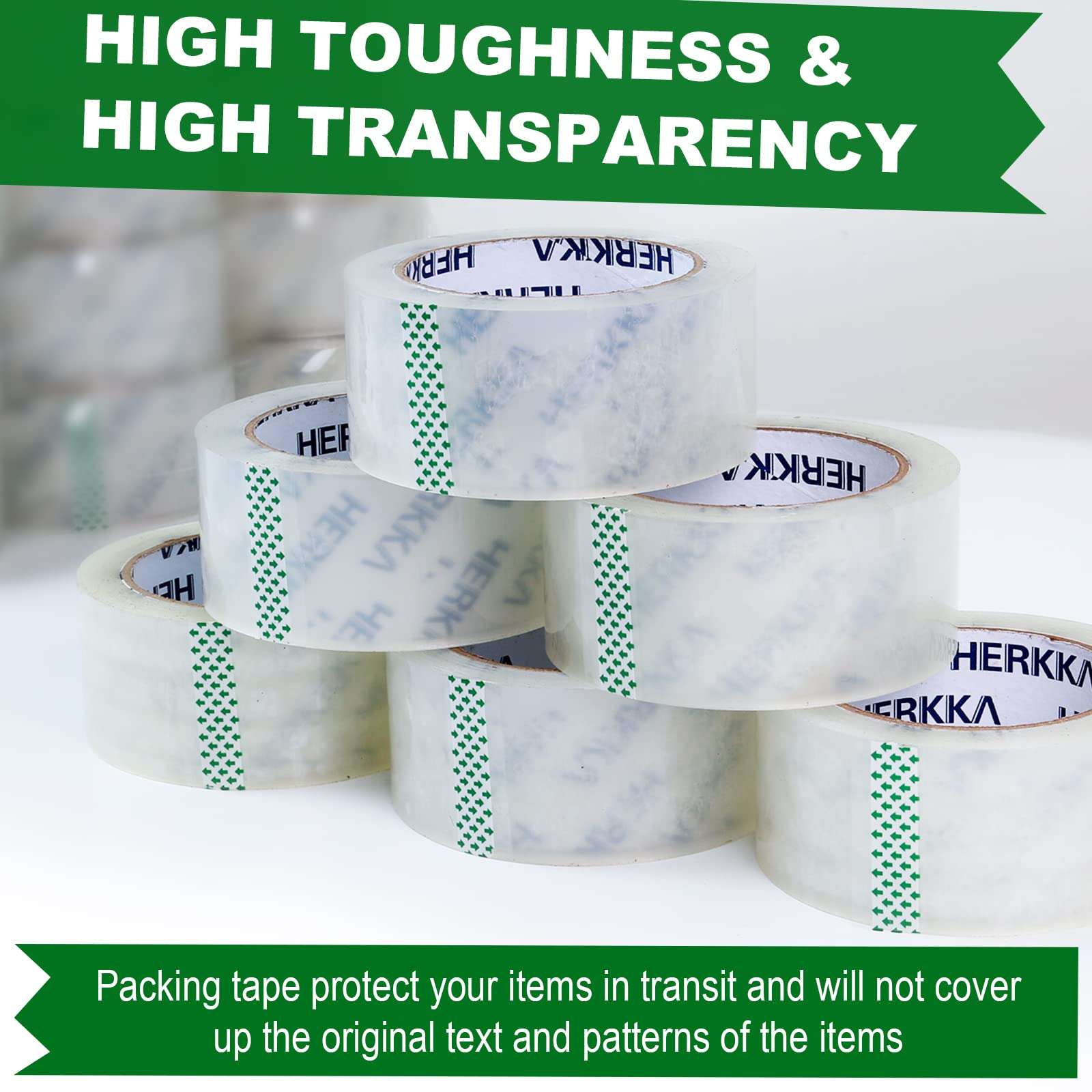 HERKKA Clear Packing Tape, 36 Rolls Heavy Duty Packaging Tape for Shipping Packaging Moving Sealing, Thicker Clear Packing Tape, 1.88 inches Wide, 65 Yards Per Roll, 2340 Total Yards - Image 2