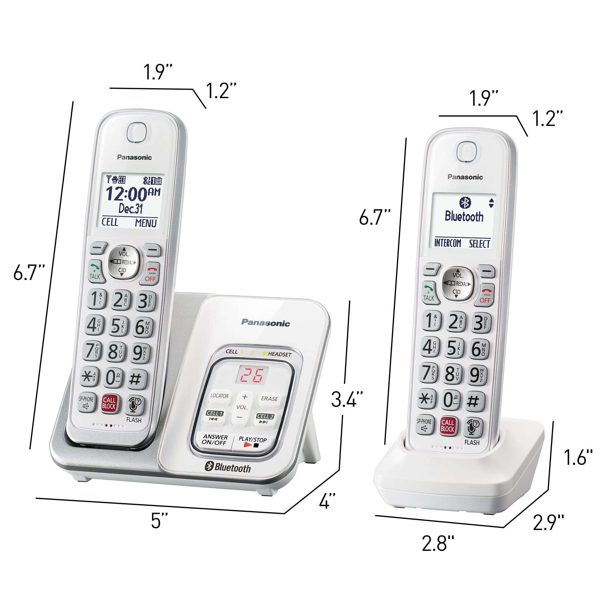 Panasonic Cordless Phone with Answering Machine, Link2Cell Bluetooth, Voice Assistant and Advanced Call Blocking, Expandable System with 4 Handsets - KX-TGD864W (White) - Image 2