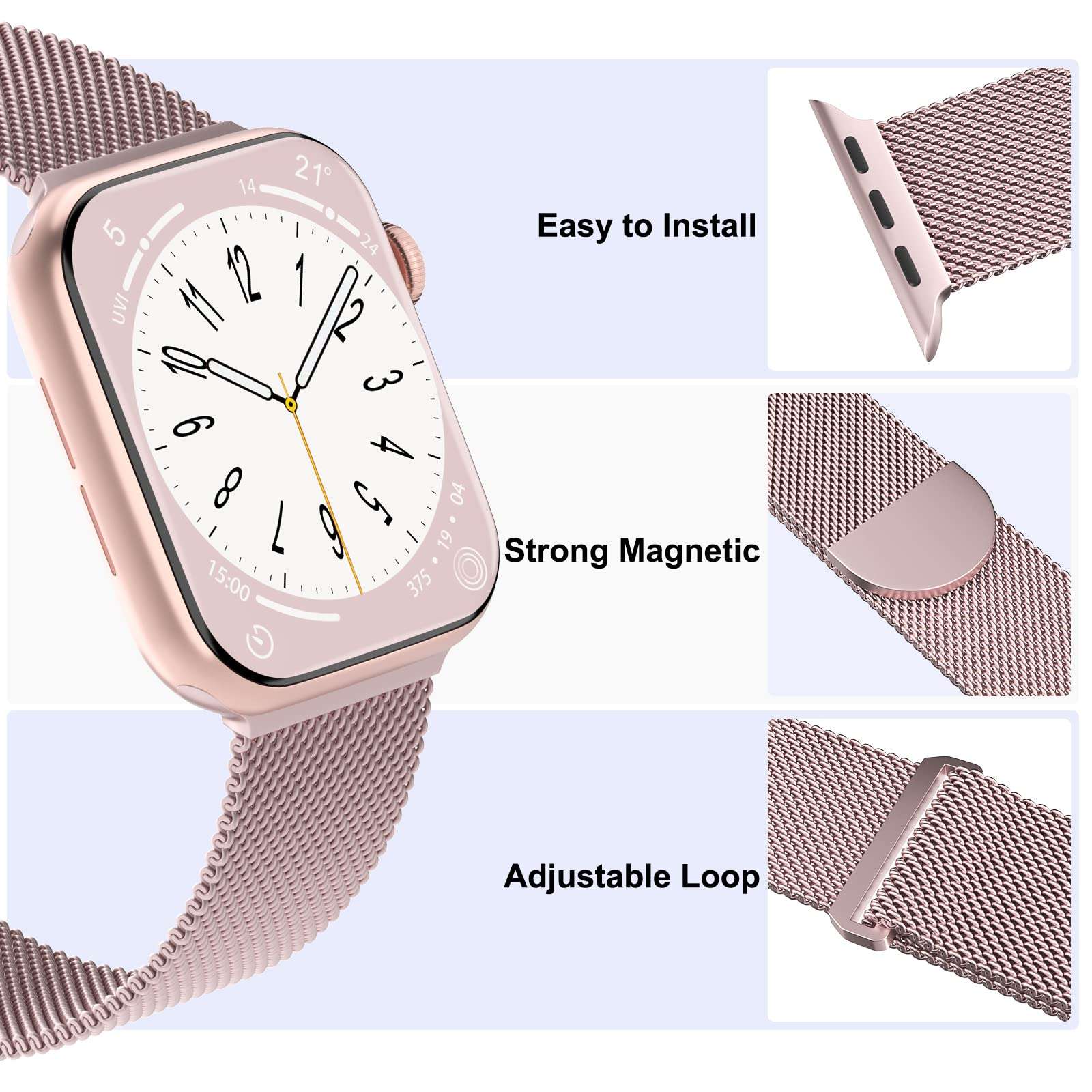 STEEZRD 3 Pack Mesh Metal Band Compatible with Apple Watch Band 38mm 40mm 41mm 42mm 44mm 45mm 46mm 49mm, Stainless Steel Magnetic Loop Strap for iWatch Ultra/2 Series 10/9/8/SE/7/6/5/4/3/2/1 Men Women - Image 3
