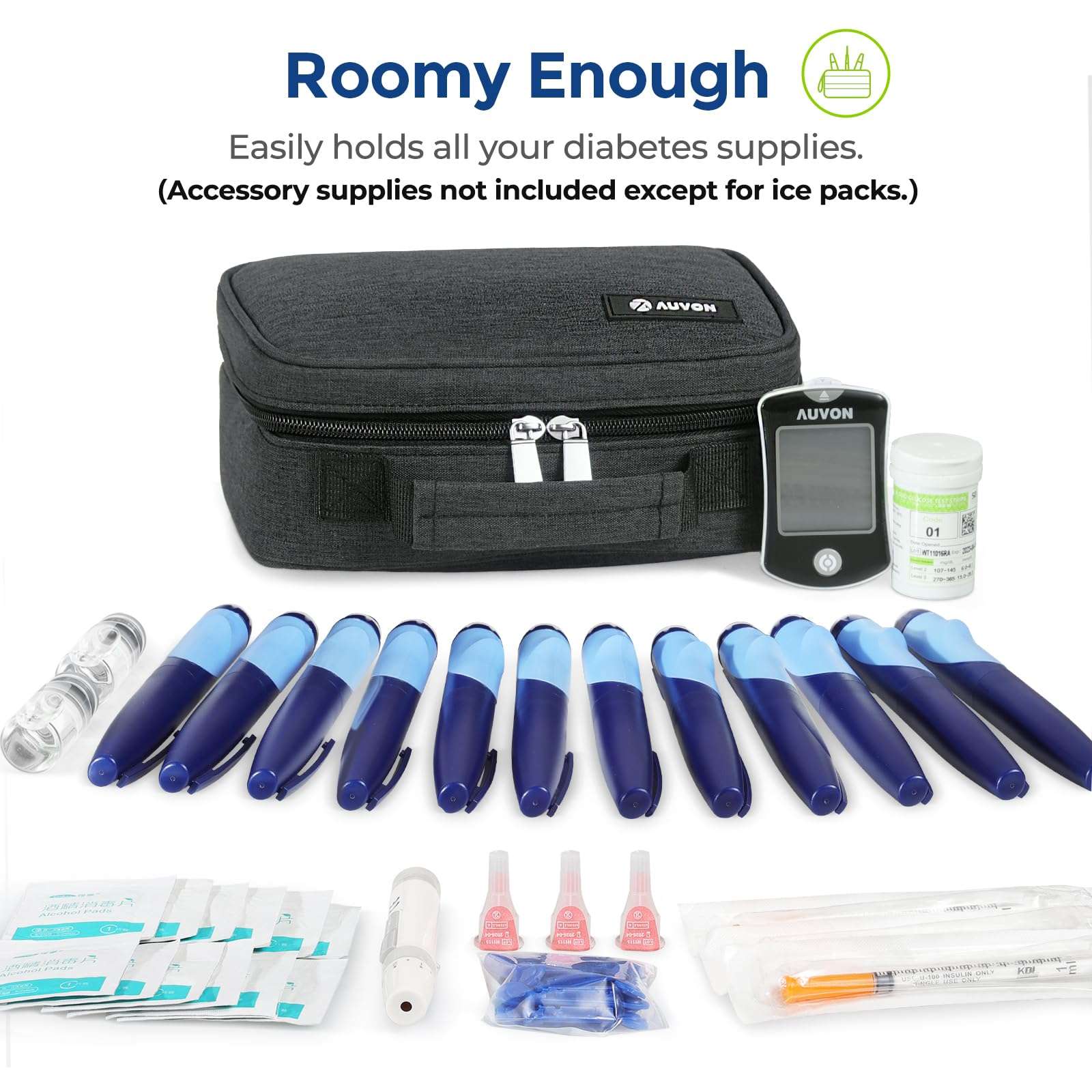 AUVON Large Insulin Cooler Travel Case, Longer Cooling Effect with 4 * 160g Ice Packs, Compact Medication Cooler Bag for 8 Insulin Pens and Diabetic Supplies, Ideal Travel Partner with Handle Design - Image 3