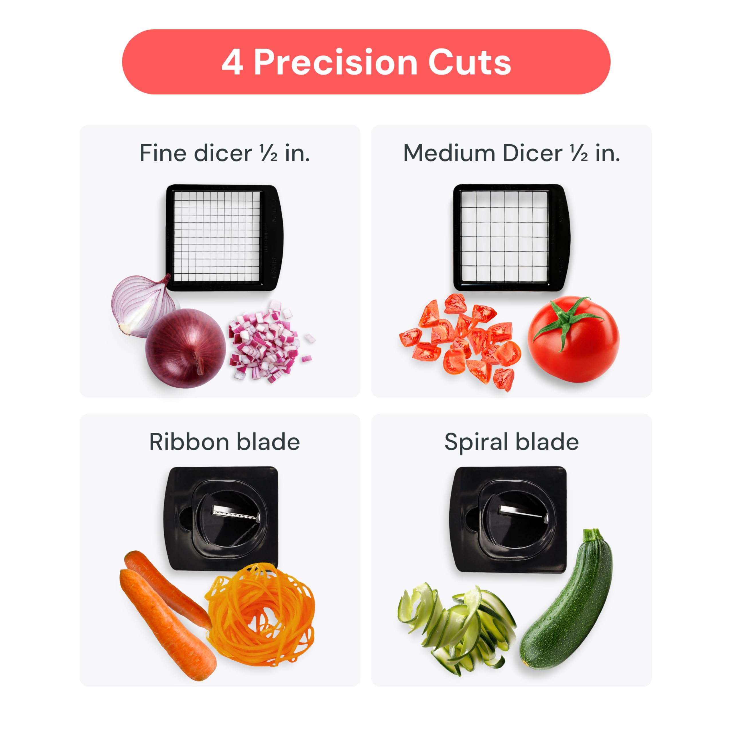 Fullstar The Original Pro Chopper - Vegetable Chopper and Spiralizer, Food Chopper with Container, Fruit Slicer, Kitchen Gadgets & Accessories, Home Essentials (4 in 1, White) - Image 4