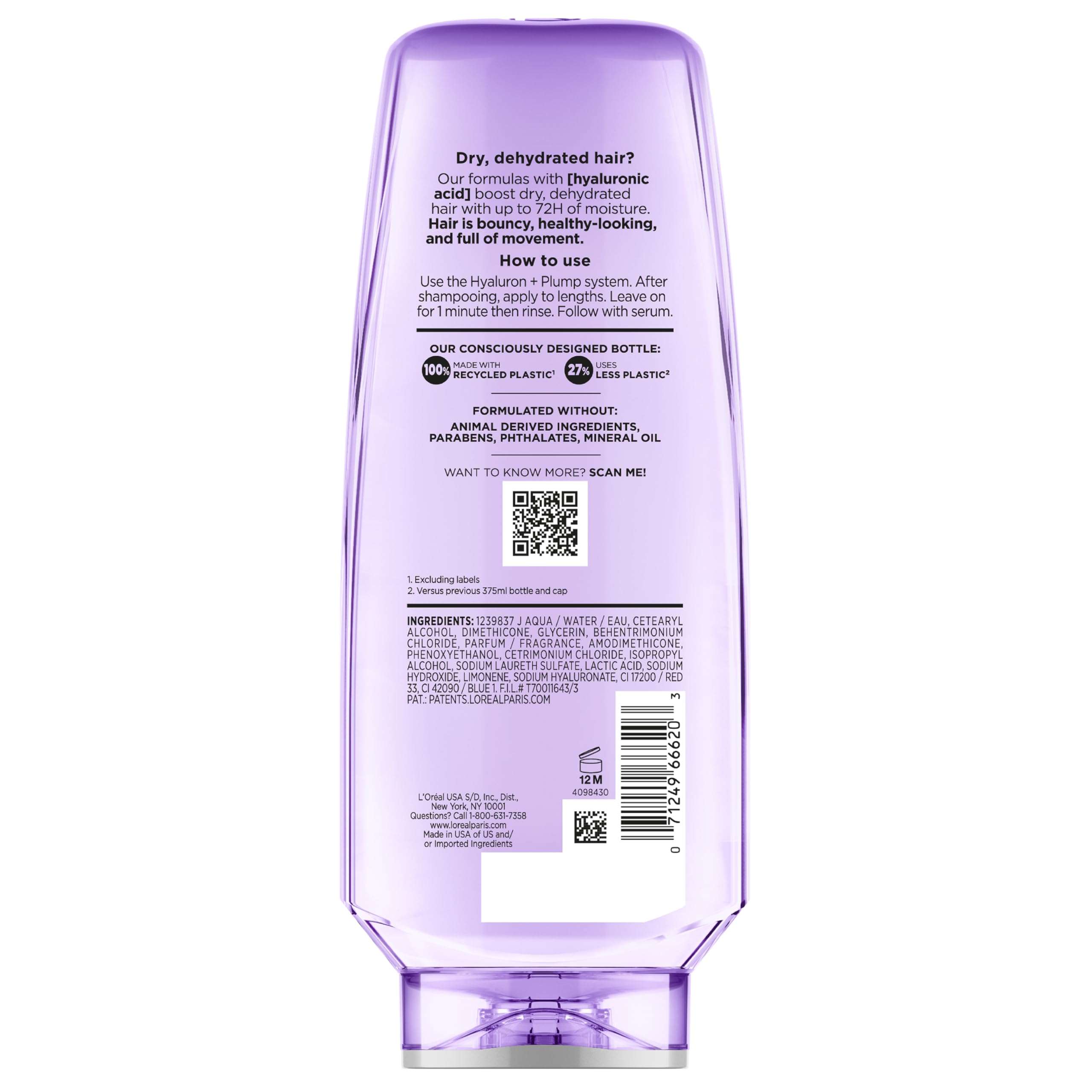 L'Oreal Paris Elvive Hyaluron Plump Hydrating Conditioner | For Dry Hair | Infused with Hyaluronic Acid Care Complex | For Dehydrated Hair | Paraben-Free | 12.6 Fl Oz - Image 11