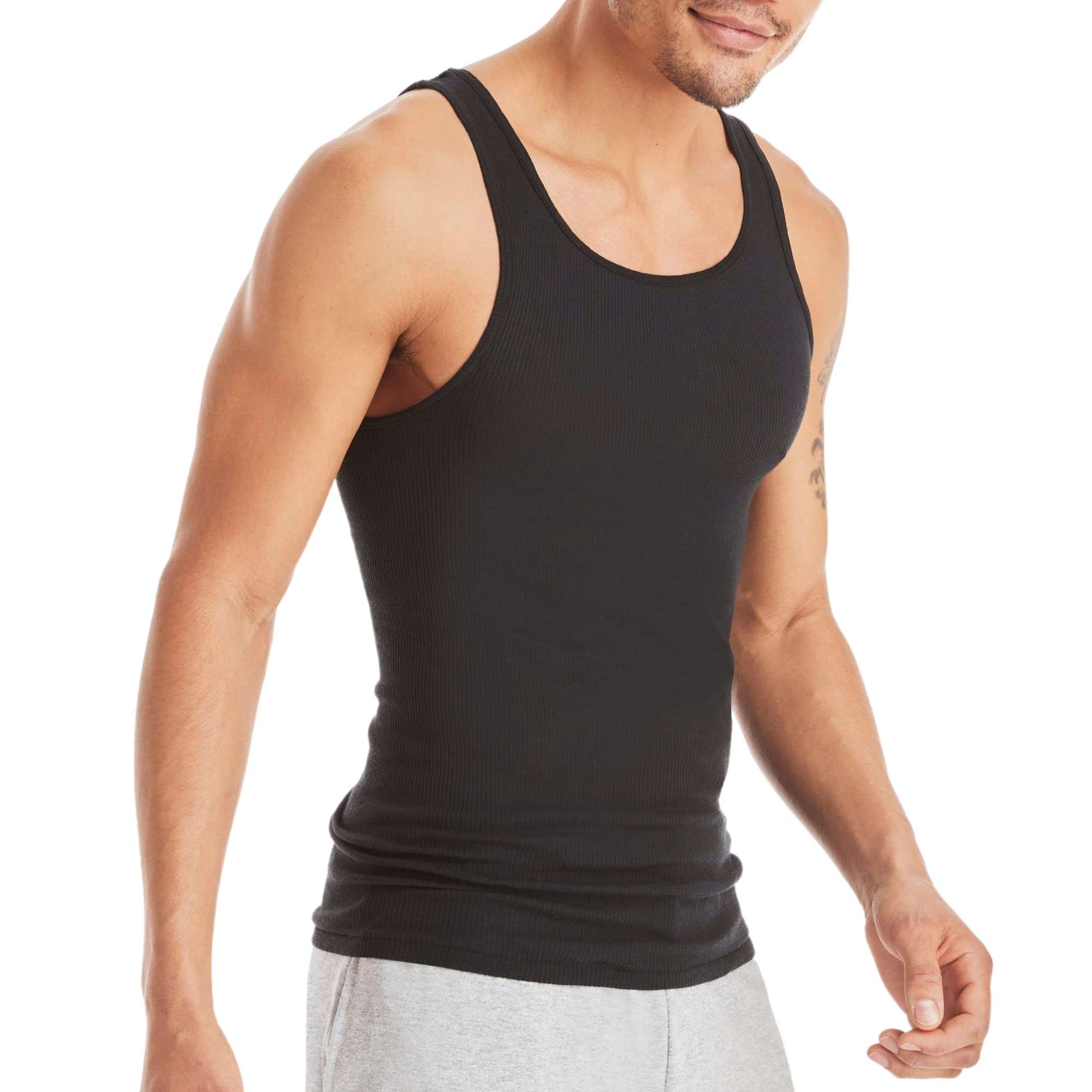 Hanes Top Undershirt Pack, Moisture-Wicking Cotton Ribbed Tanks for Men - Image 4