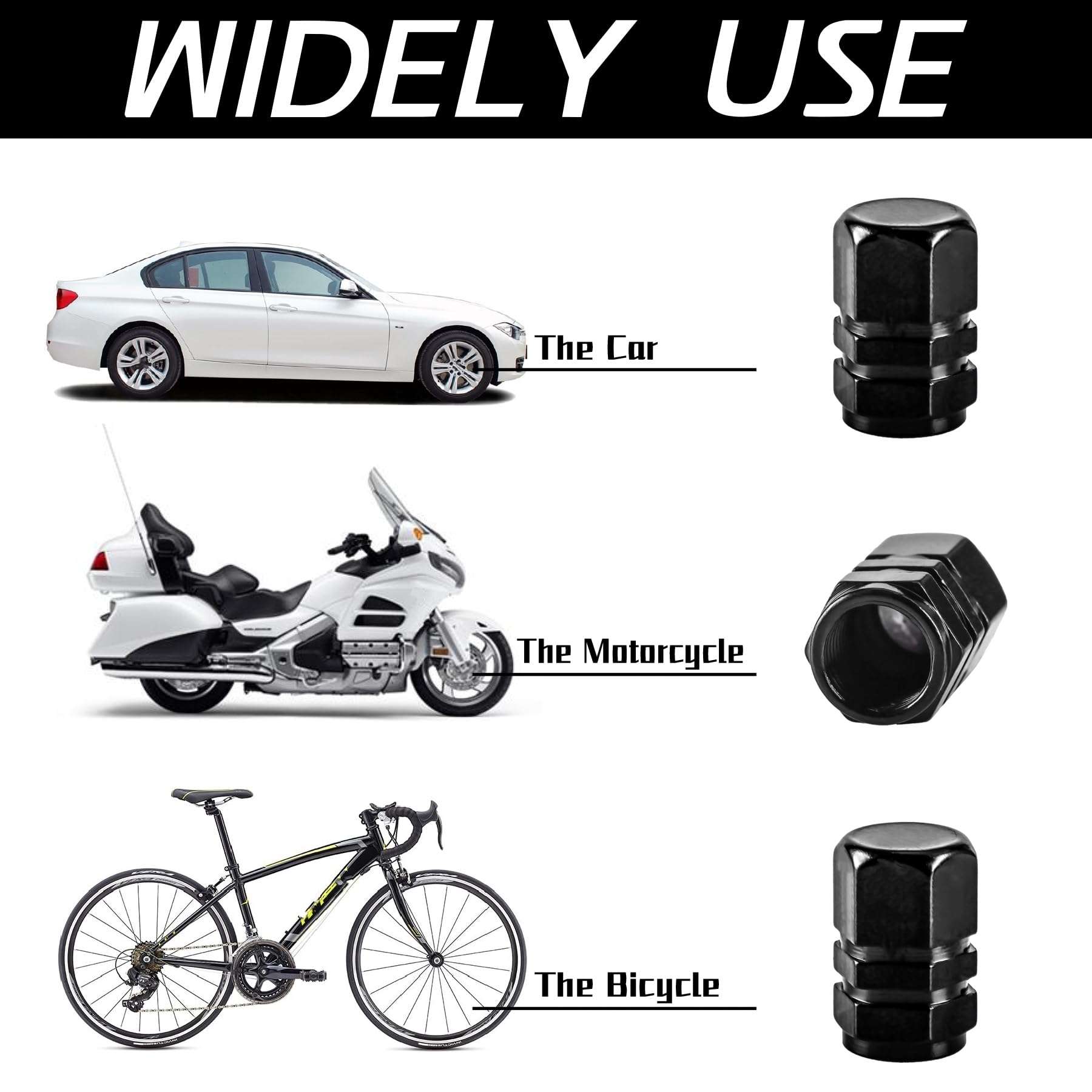 JUSTTOP Car Tire Valve Stem Caps, 12pcs Air Caps Cover, Universal for Cars, SUVs, Bike, Trucks and Motorcycles-Black - Image 3