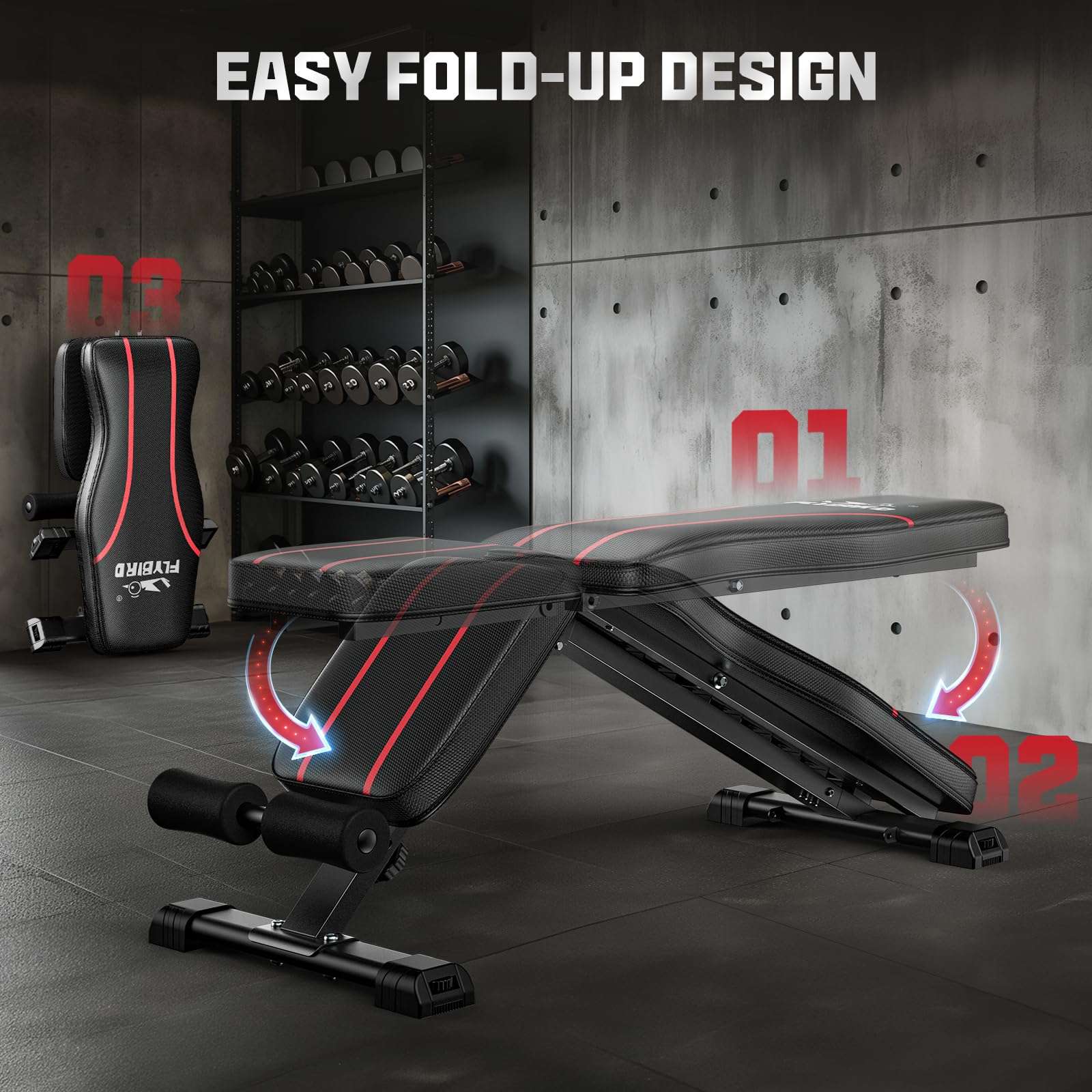 FLYBIRD Adjustable Bench,Utility Weight Bench for Full Body Workout- Multi-Purpose Foldable Incline Bench (Black) - Image 6