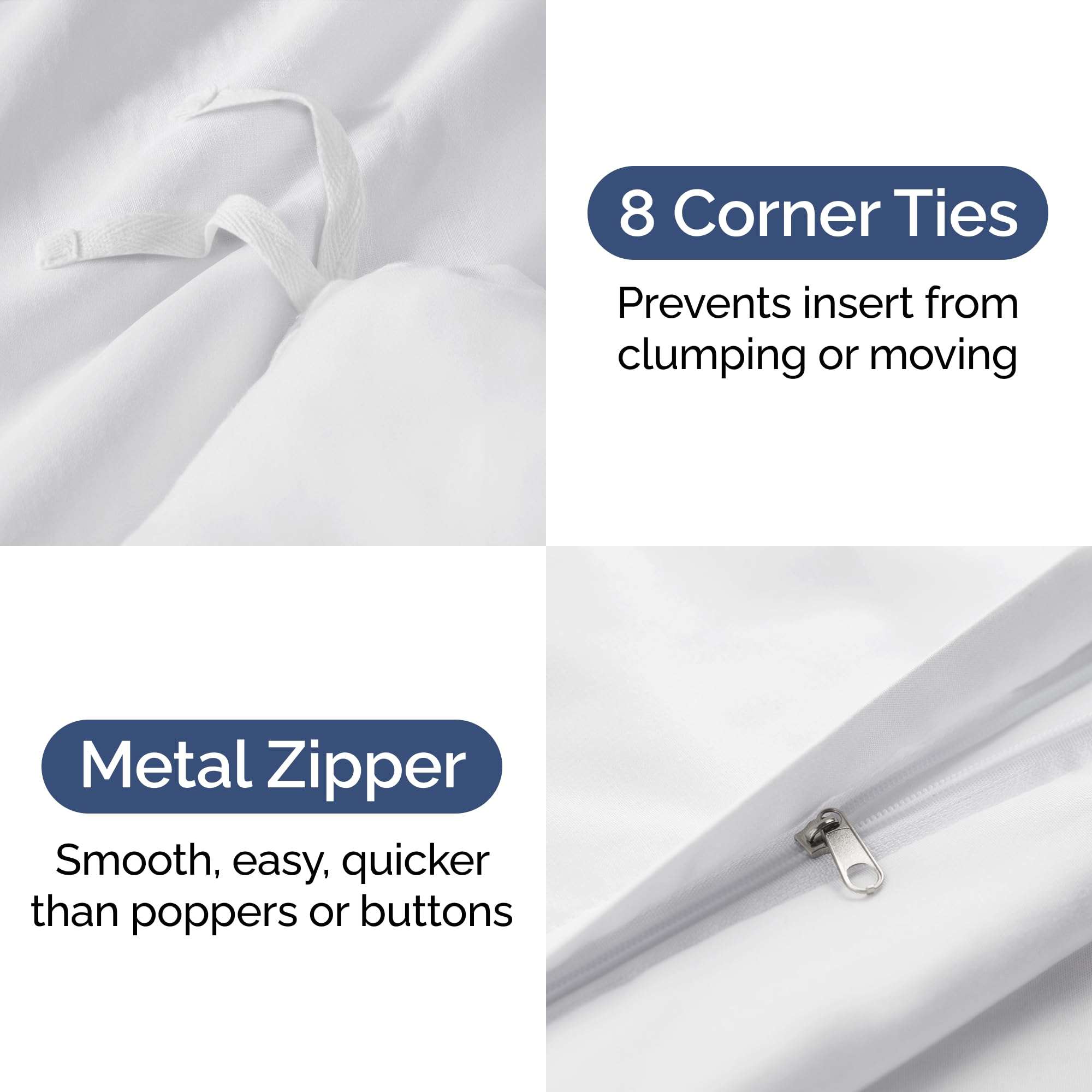 Duvet Cover Queen Size Set - Extra Soft Queen Size Duvet Cover 90 x 90 with 2 Pillow Shams - Hotel Luxury, Easy Care and Fade Free with Zipper Closures & Ties - Comfy, Breathable Bedding Set (White) - Image 4