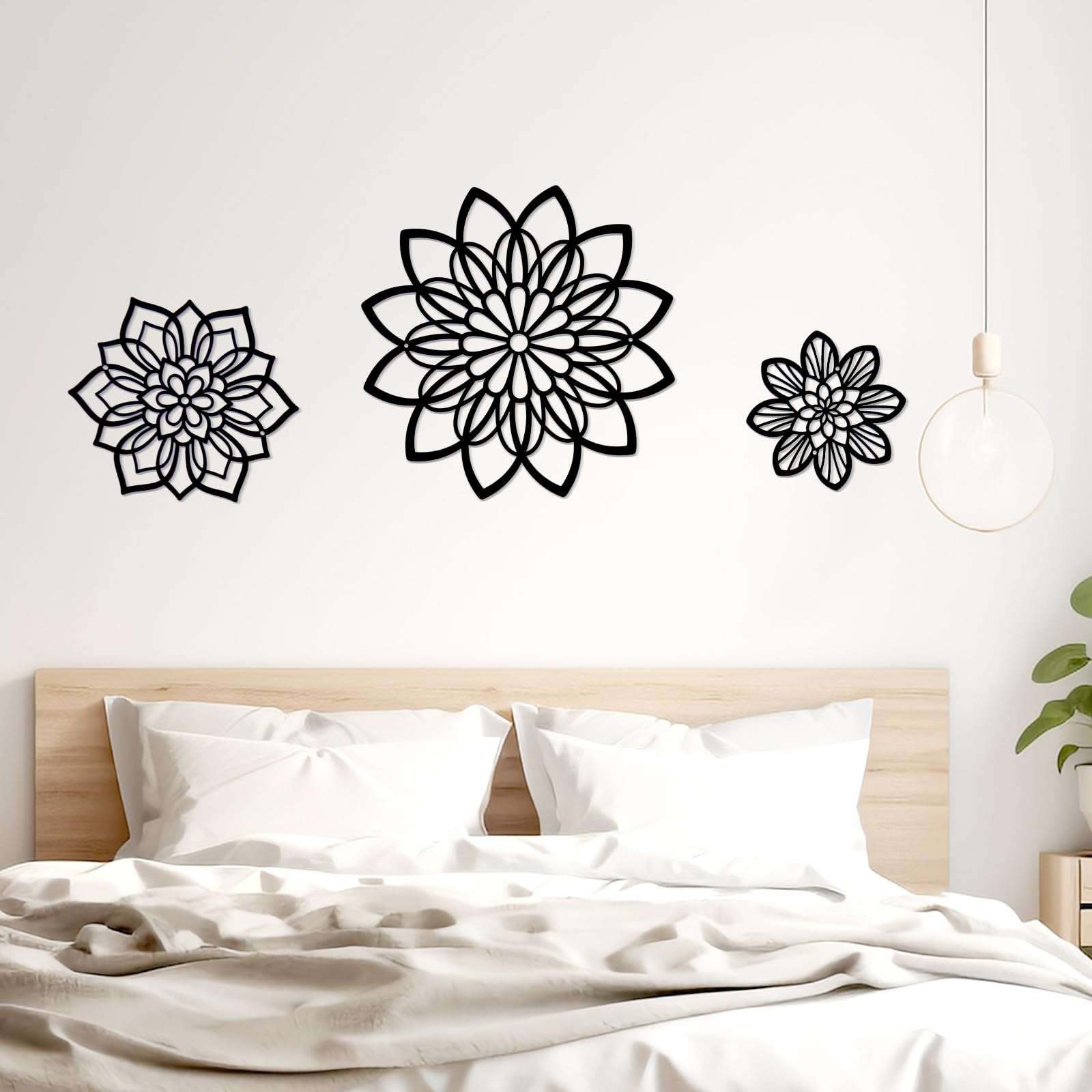 Zzbakress 3 Pieces Metal Flowers Wall Decor, Black Wall Decors, Flower Art Wall Decor Farmhouse Wall Decoration Multiple Flowers Hanging Decor for Bathroom Living Room Garden Office (Black Elegant) - Image 5