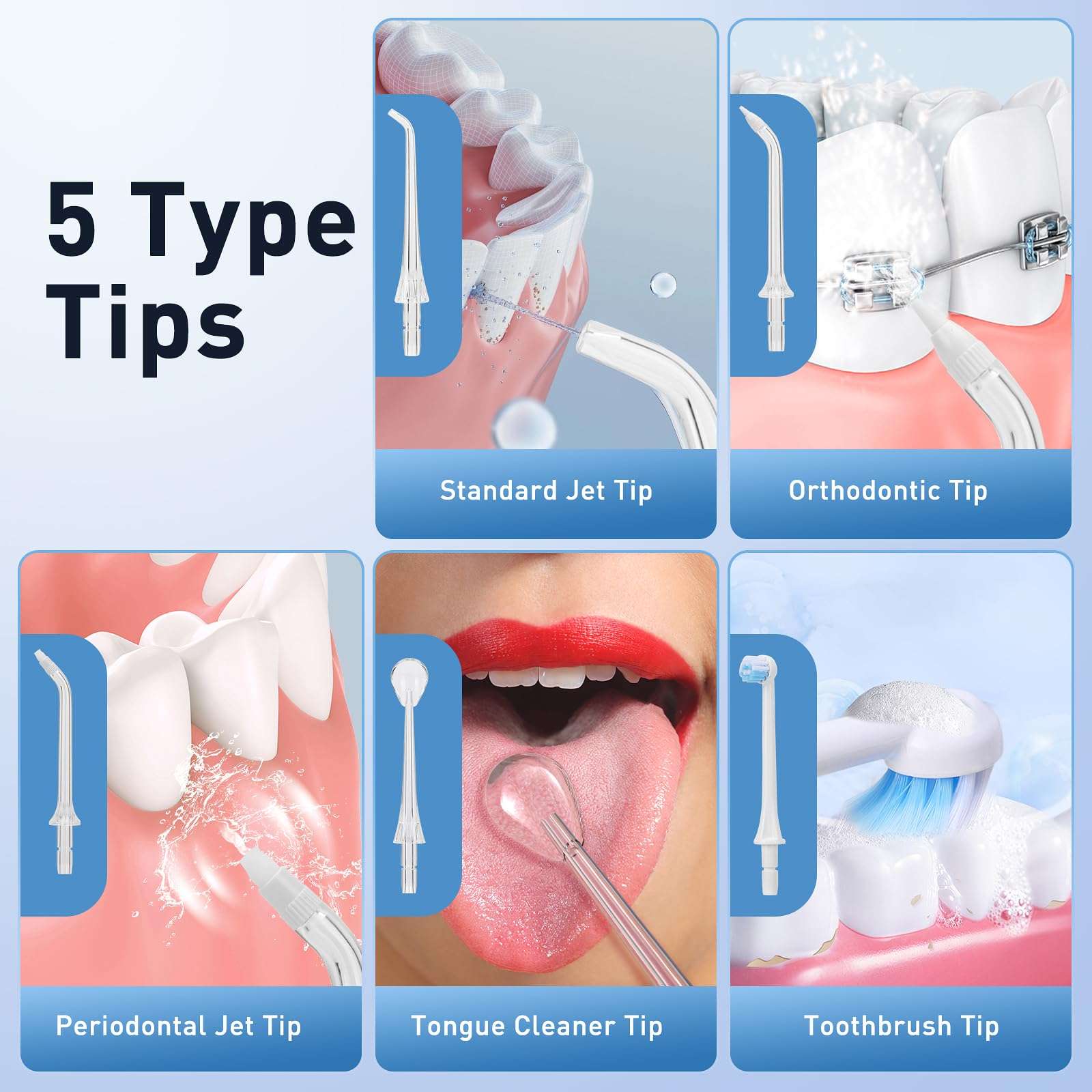 Water Dental Flosser Teeth Pick - 4 Modes Cordless Oral Irrigator - 300ML Portable and Rechargeable IPX7 Waterproof - Water Dental Piks for Cleaning for Home Travel - Oral Dental Care Fsa - Hsa - Image 6