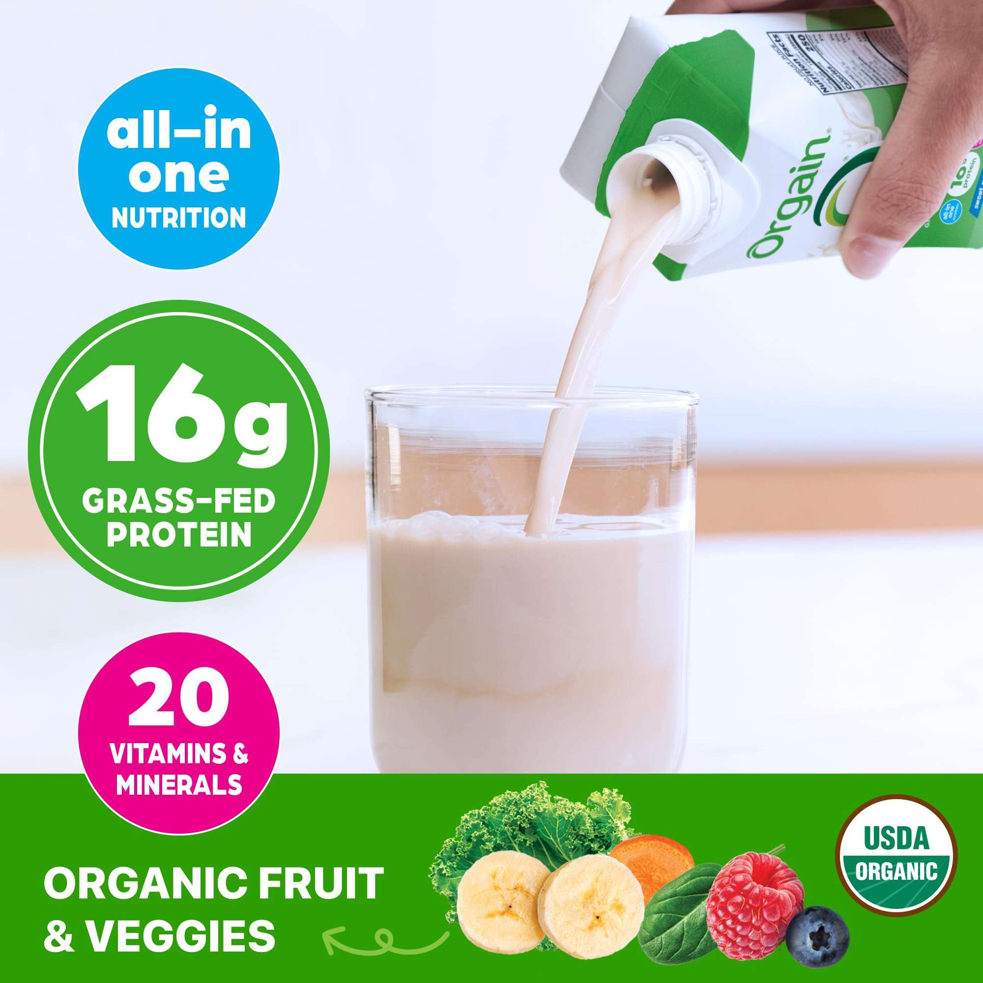 Orgain Organic Nutritional Protein Shake, Vanilla Bean - 16g Grass Fed Whey Protein, Meal Replacement, 20 Vitamins & Minerals, Fruits & Vegetables, Gluten Free, Non-GMO, 11 Fl Oz (12 Pack) - Image 3